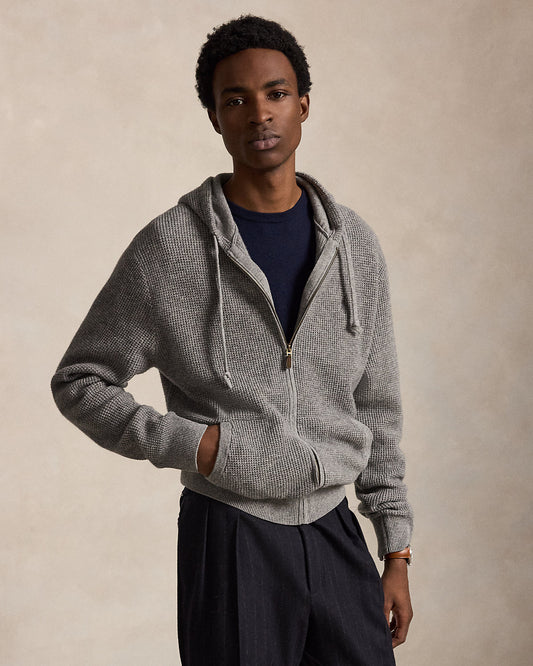 Waffle-Knit Wool-Cotton Hooded Sweater