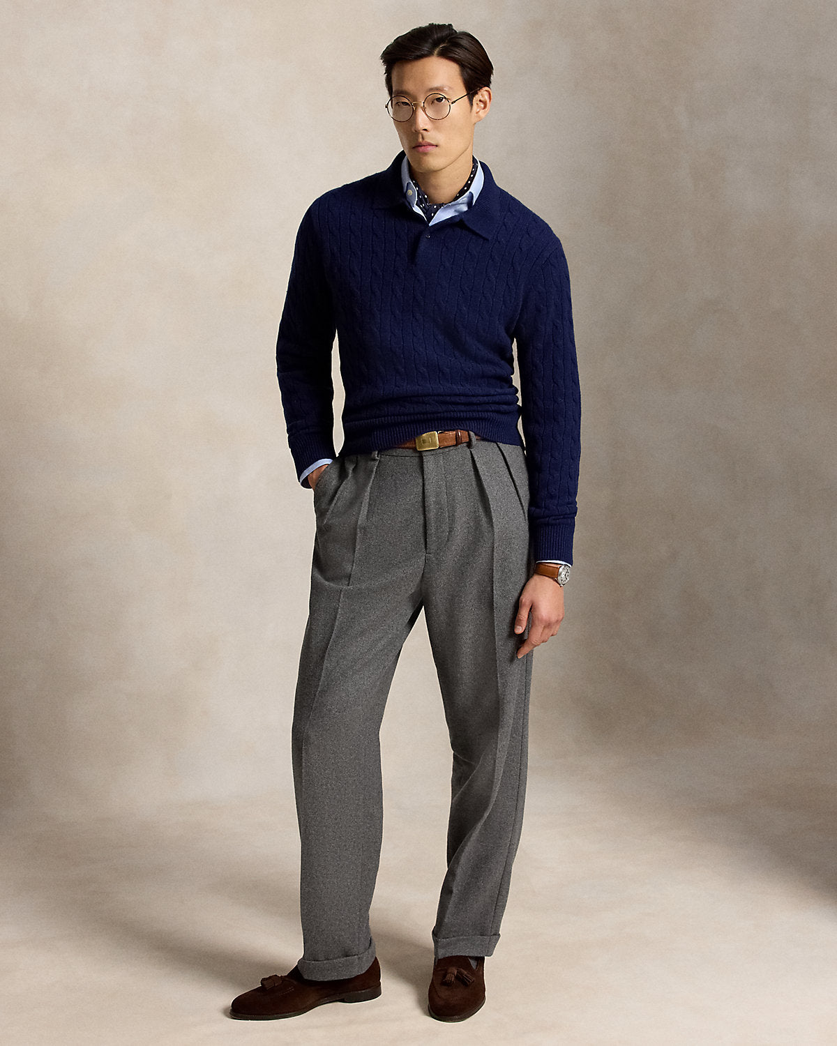 Cable-Knit Cashmere Polo-Collar Sweater