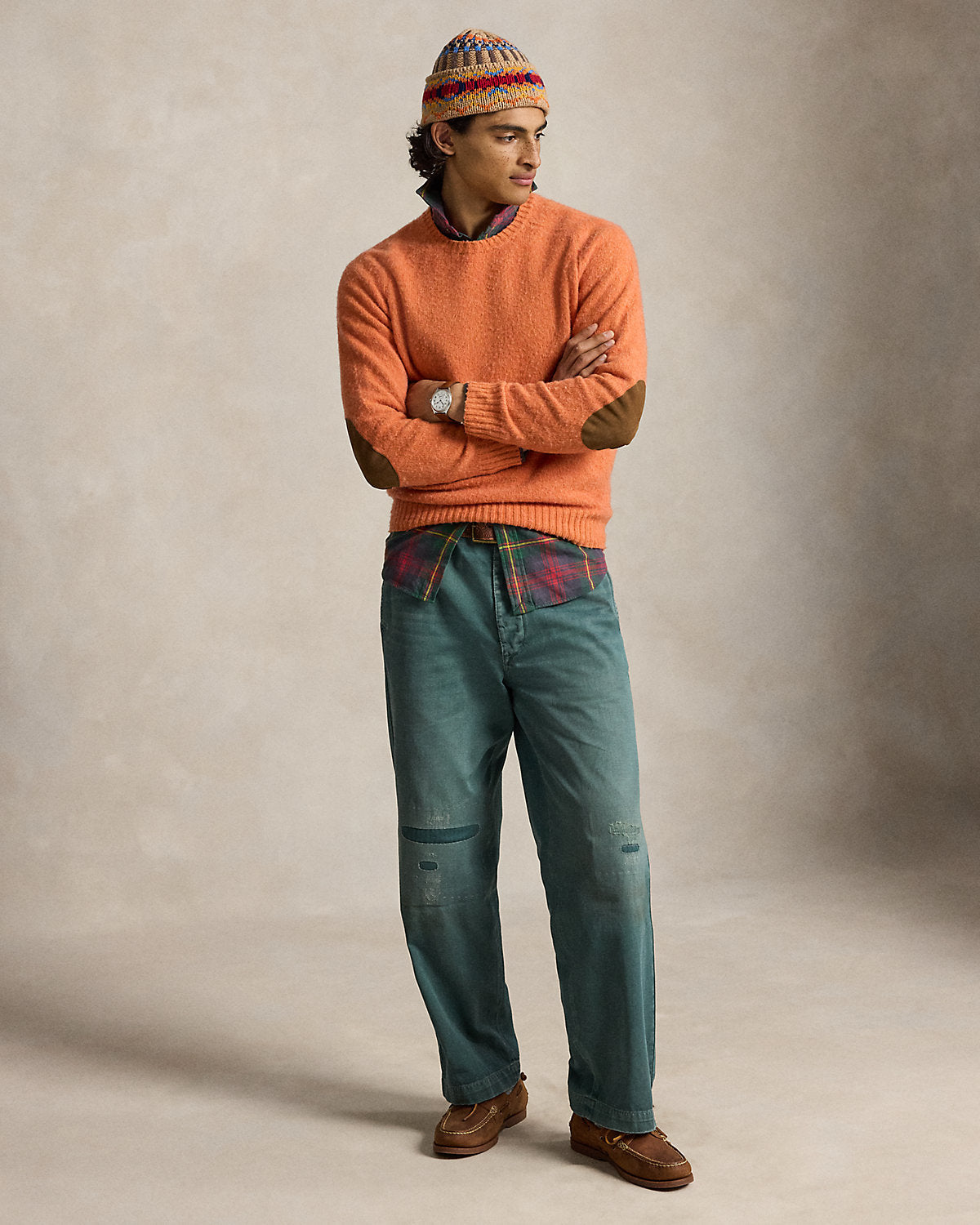 Suede-Patch Wool-Cashmere Sweater