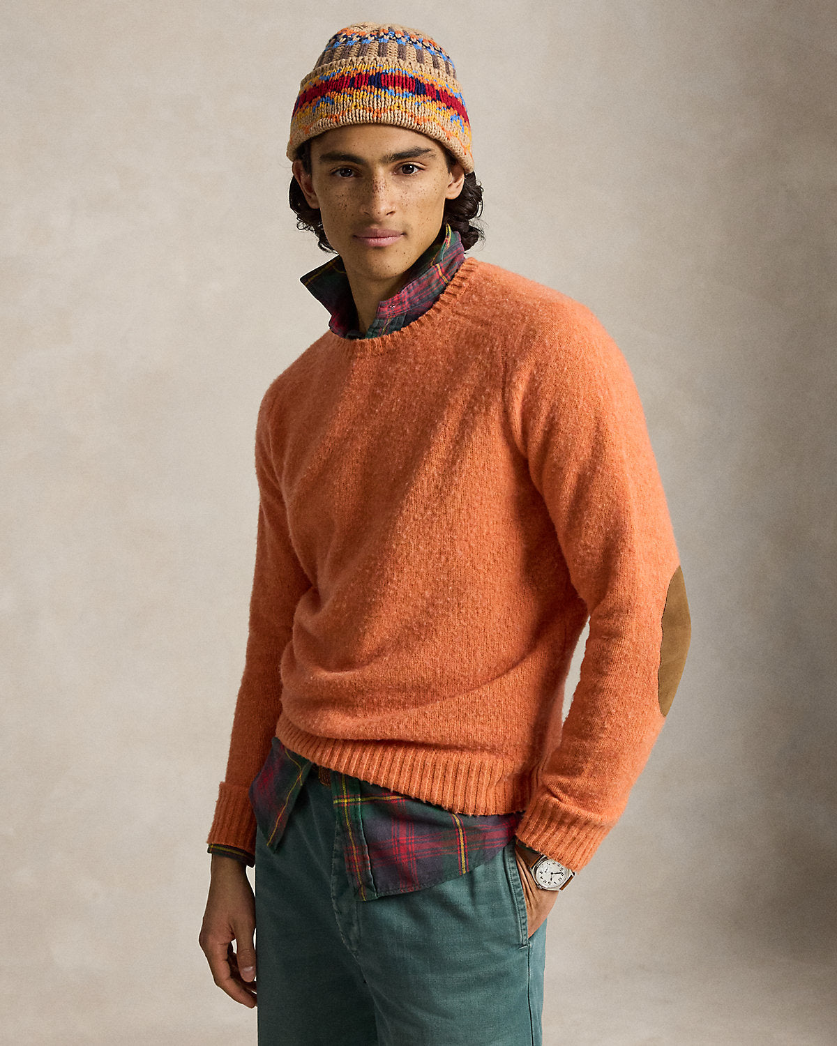 Suede-Patch Wool-Cashmere Sweater