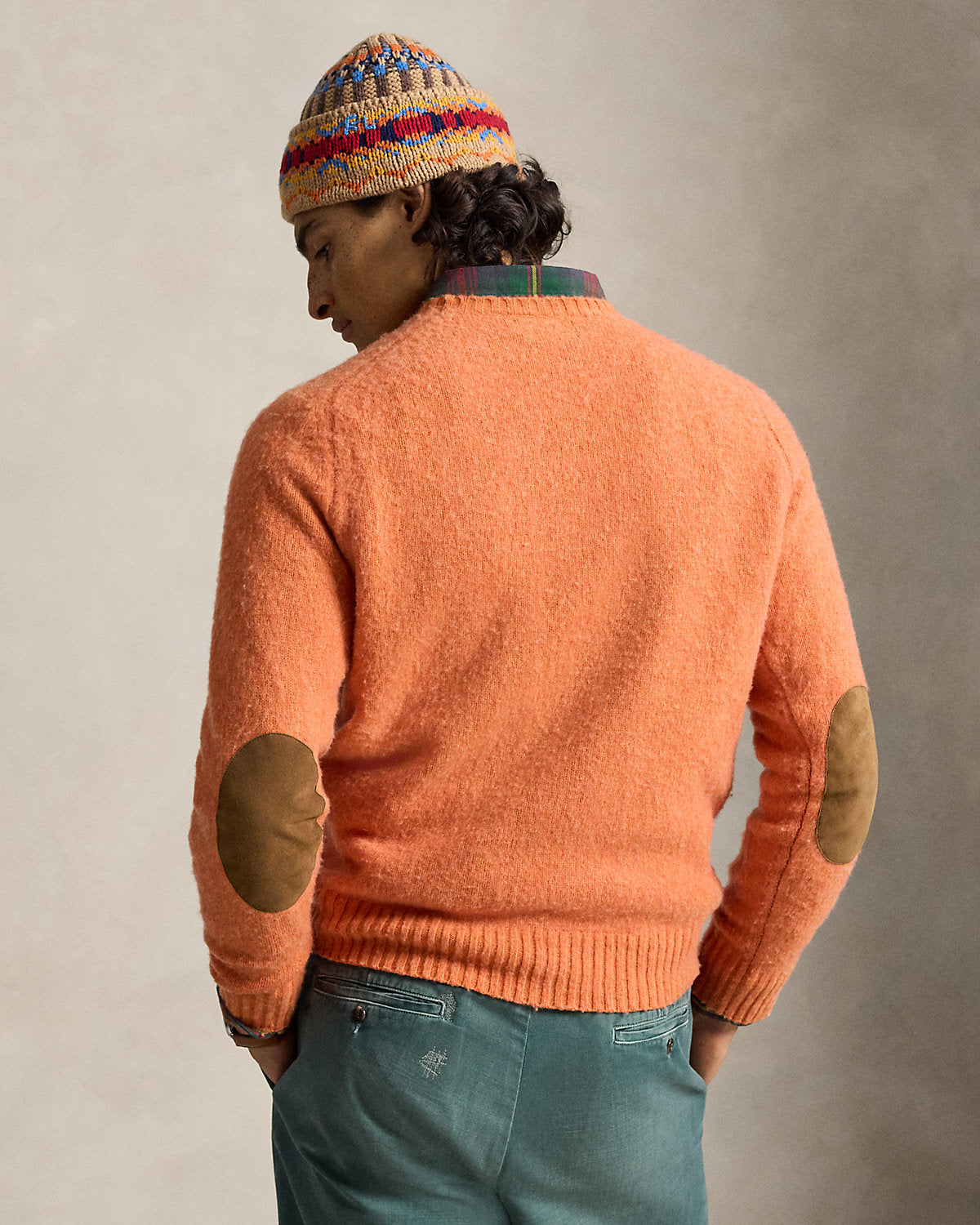 Suede-Patch Wool-Cashmere Sweater