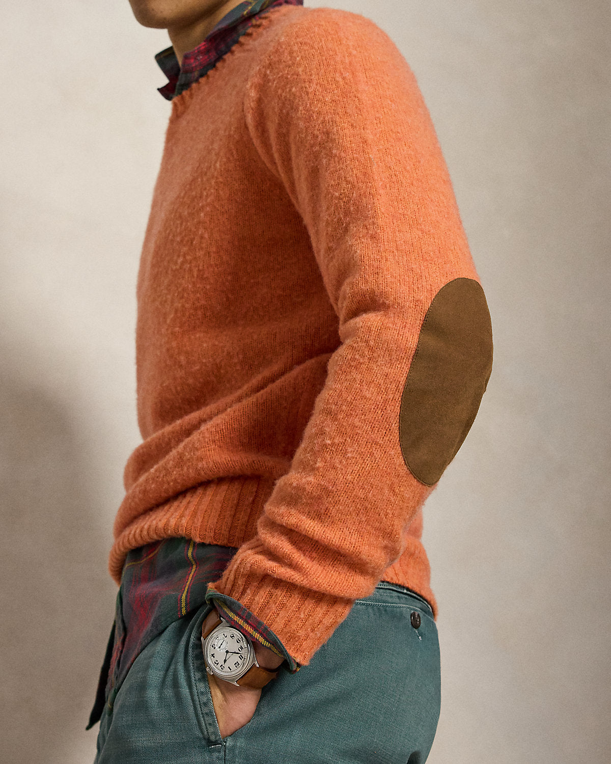 Suede-Patch Wool-Cashmere Sweater