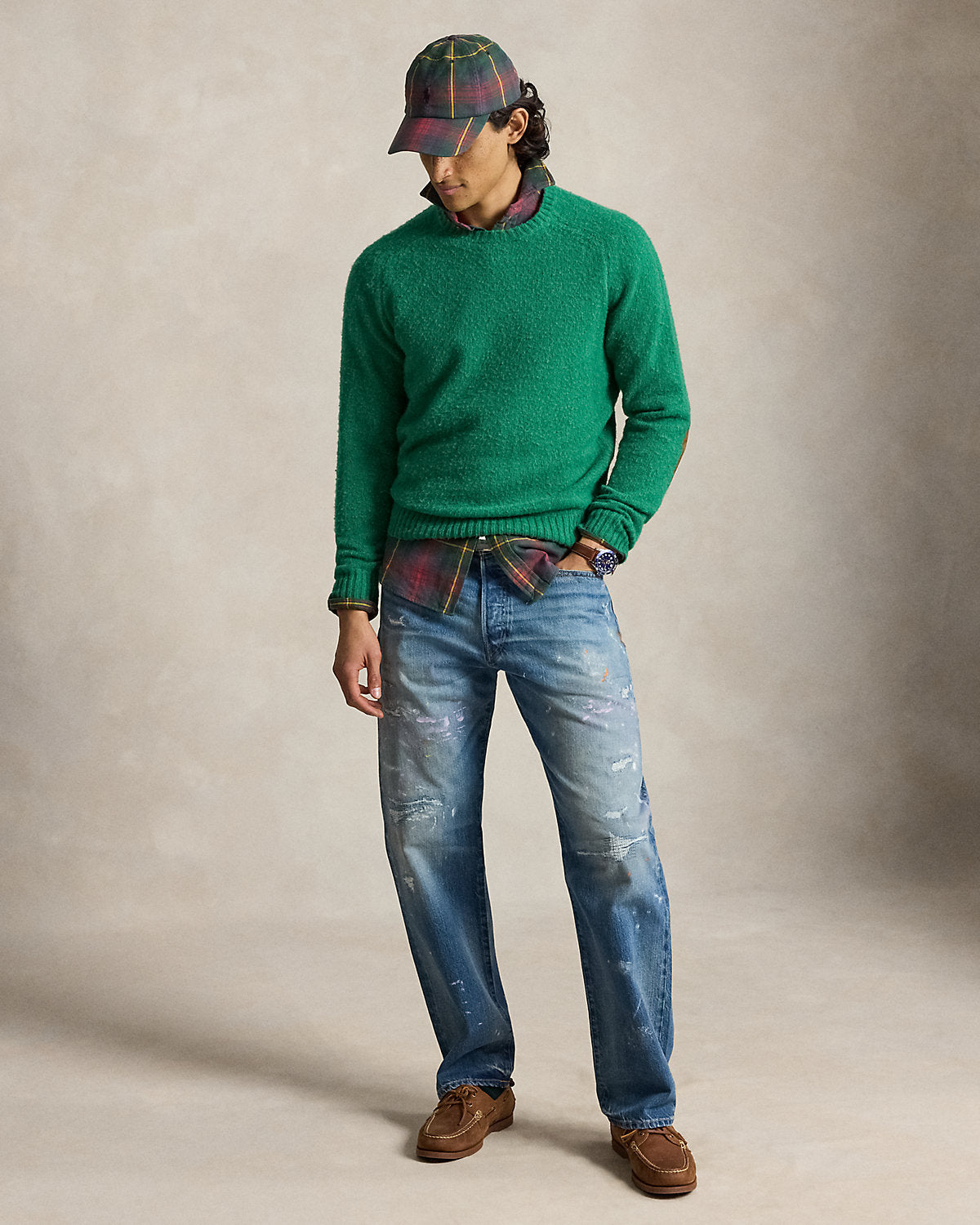 Suede-Patch Wool-Cashmere Sweater