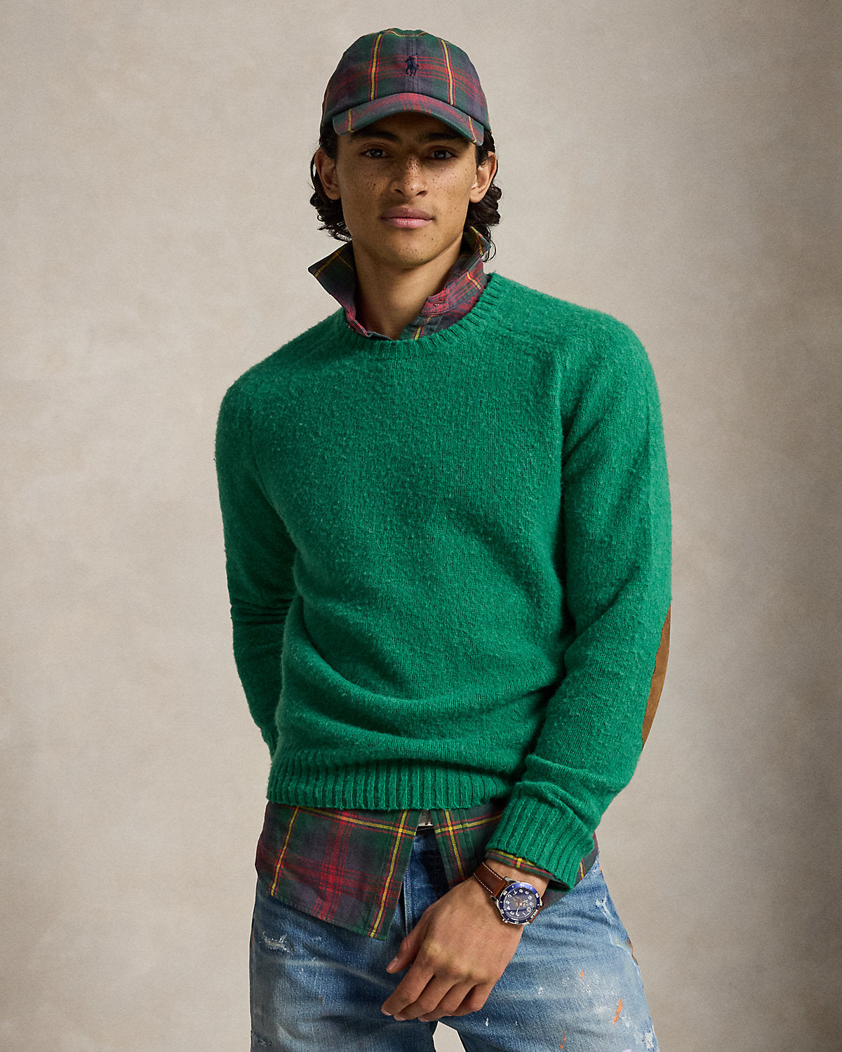 Suede-Patch Wool-Cashmere Sweater