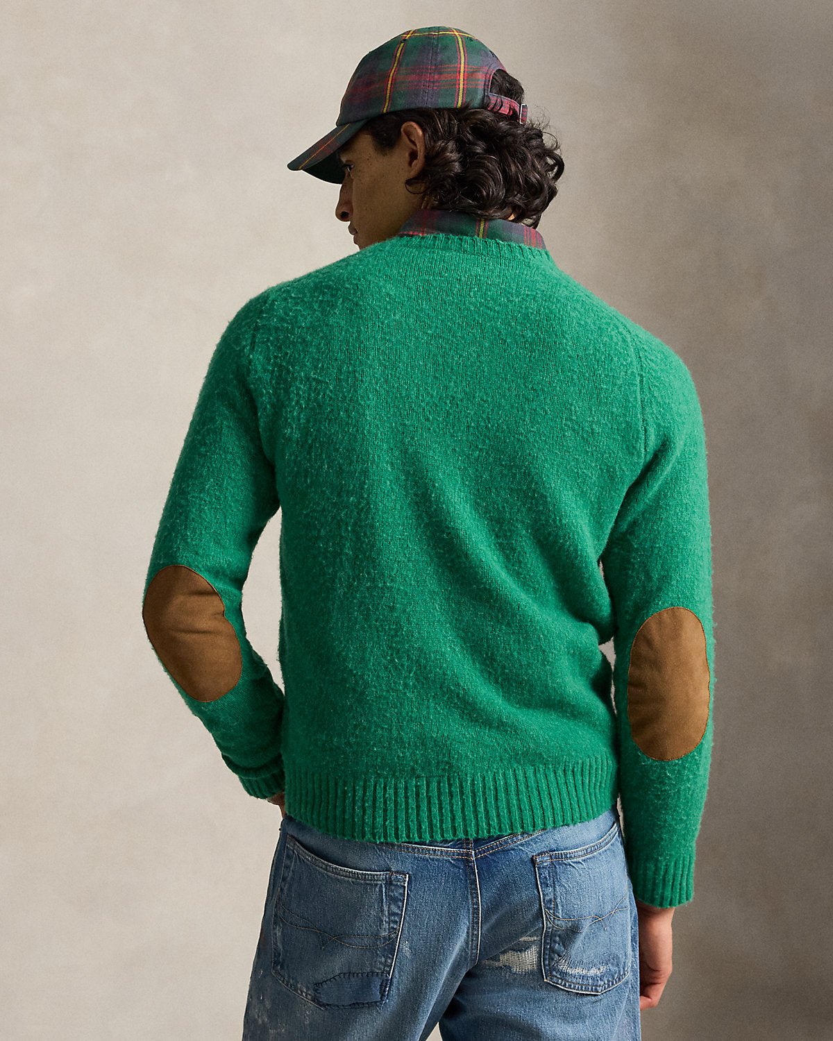 Suede-Patch Wool-Cashmere Sweater