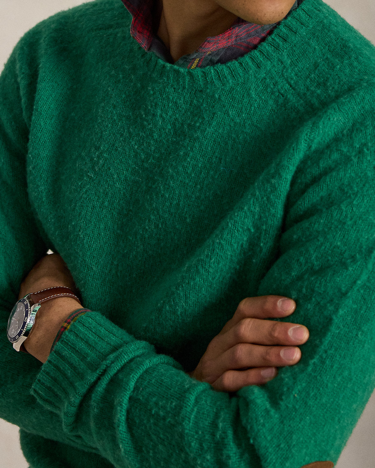 Suede-Patch Wool-Cashmere Sweater