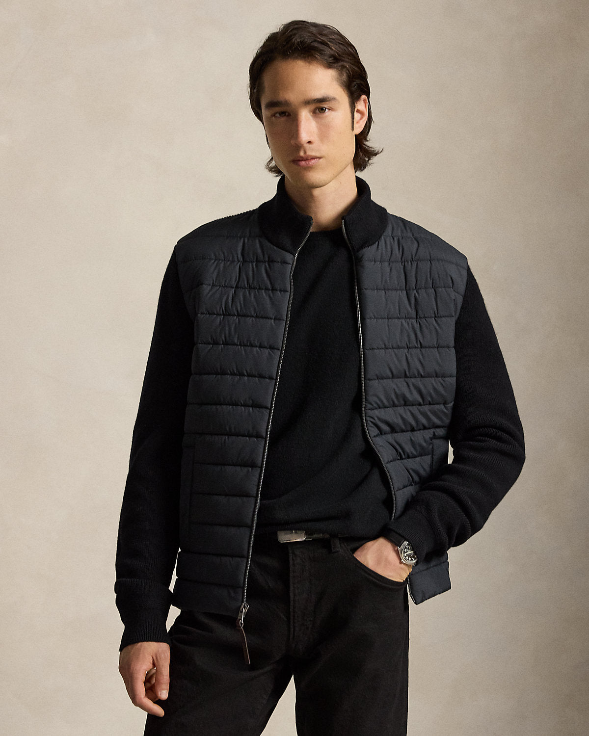 Hybrid Full-Zip Mockneck Sweater