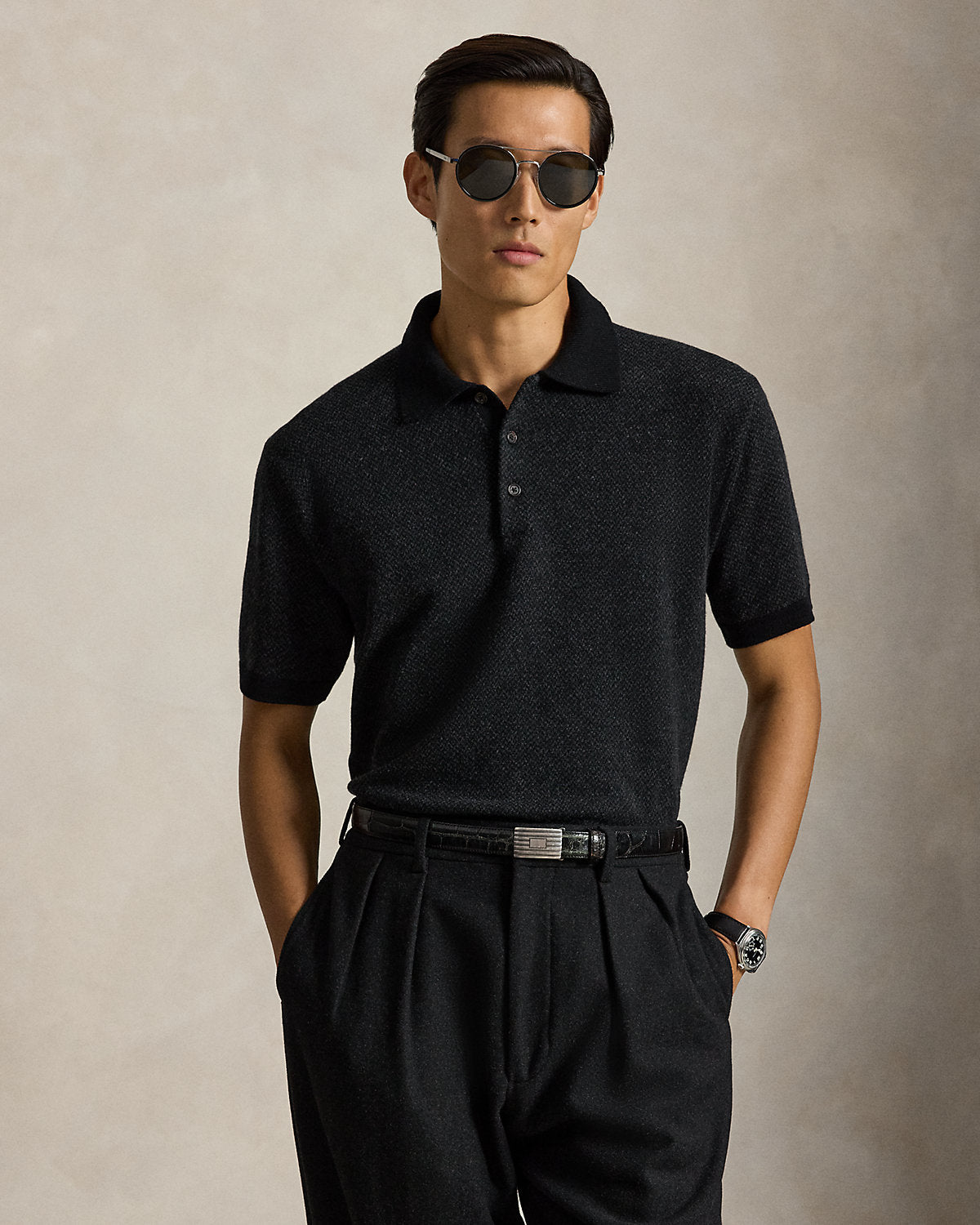 Relaxed Fit Wool Polo-Collar Sweater