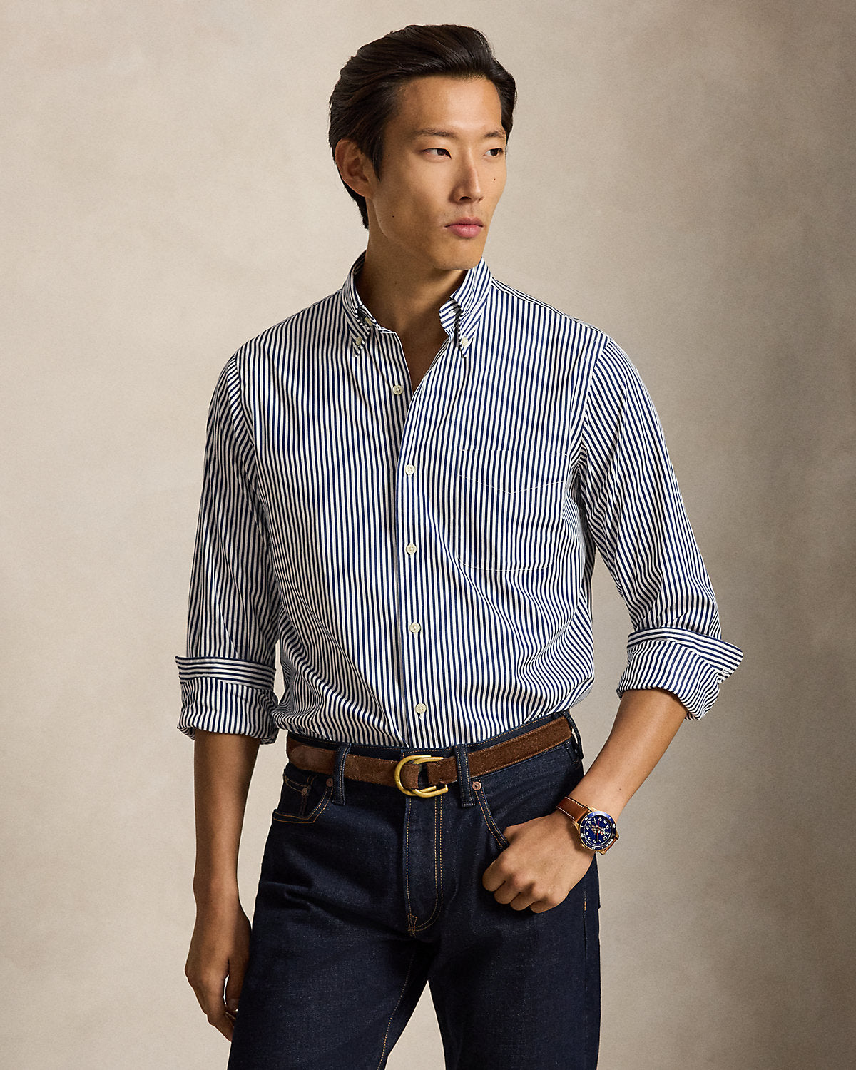 Classic Fit Striped Poplin Shirt