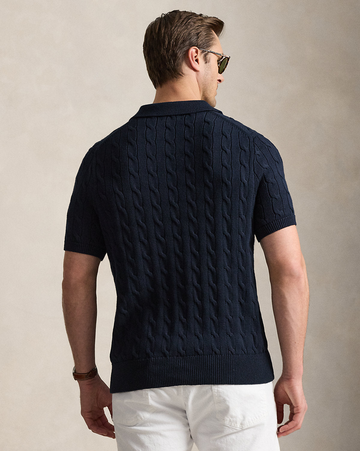 Men's Cable-Knit Cotton Polo Sweater