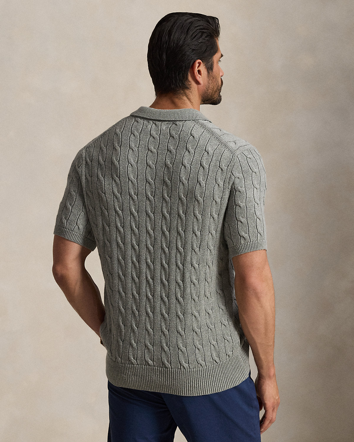 Men's Cable-Knit Cotton Polo Sweater