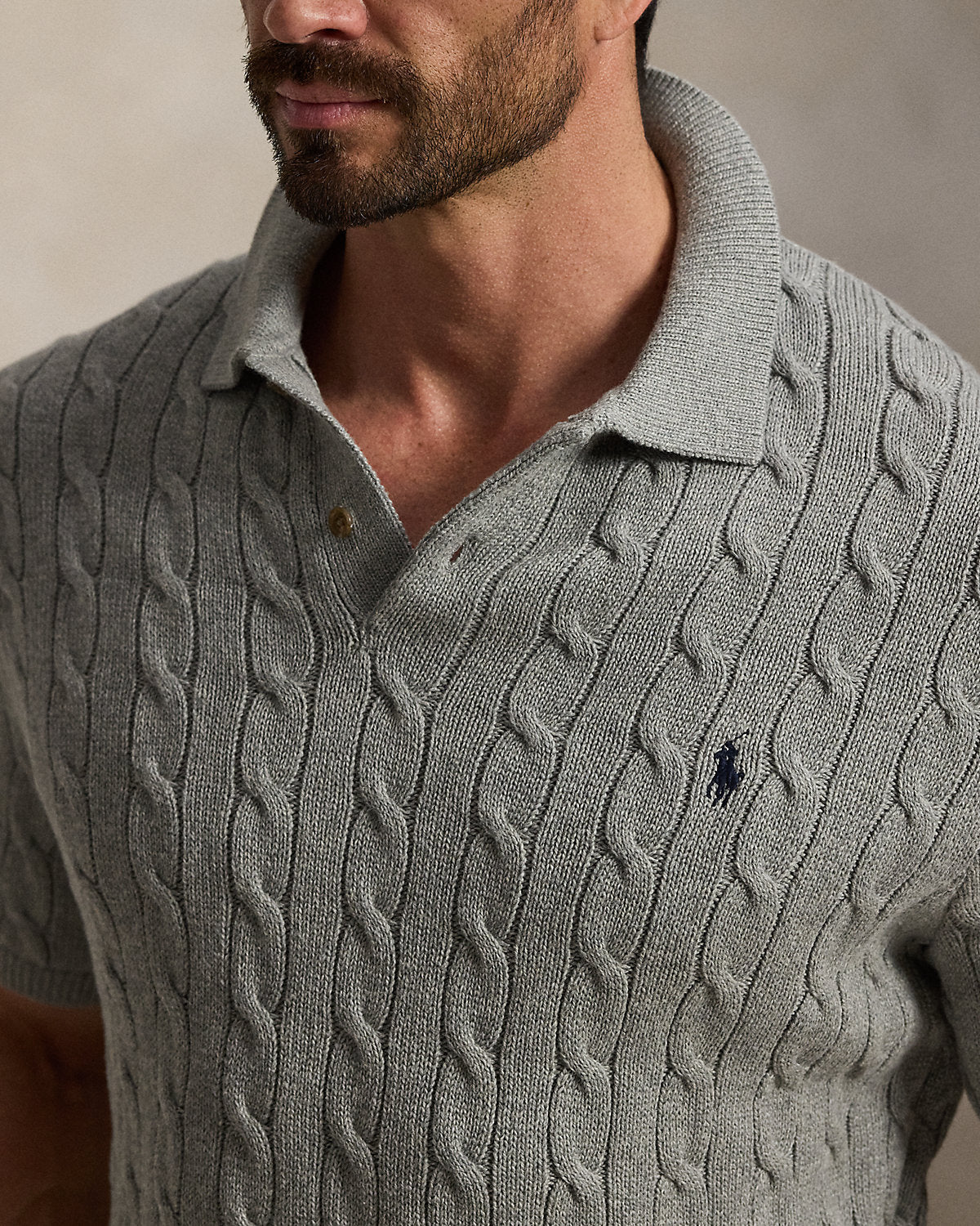 Men's Cable-Knit Cotton Polo Sweater