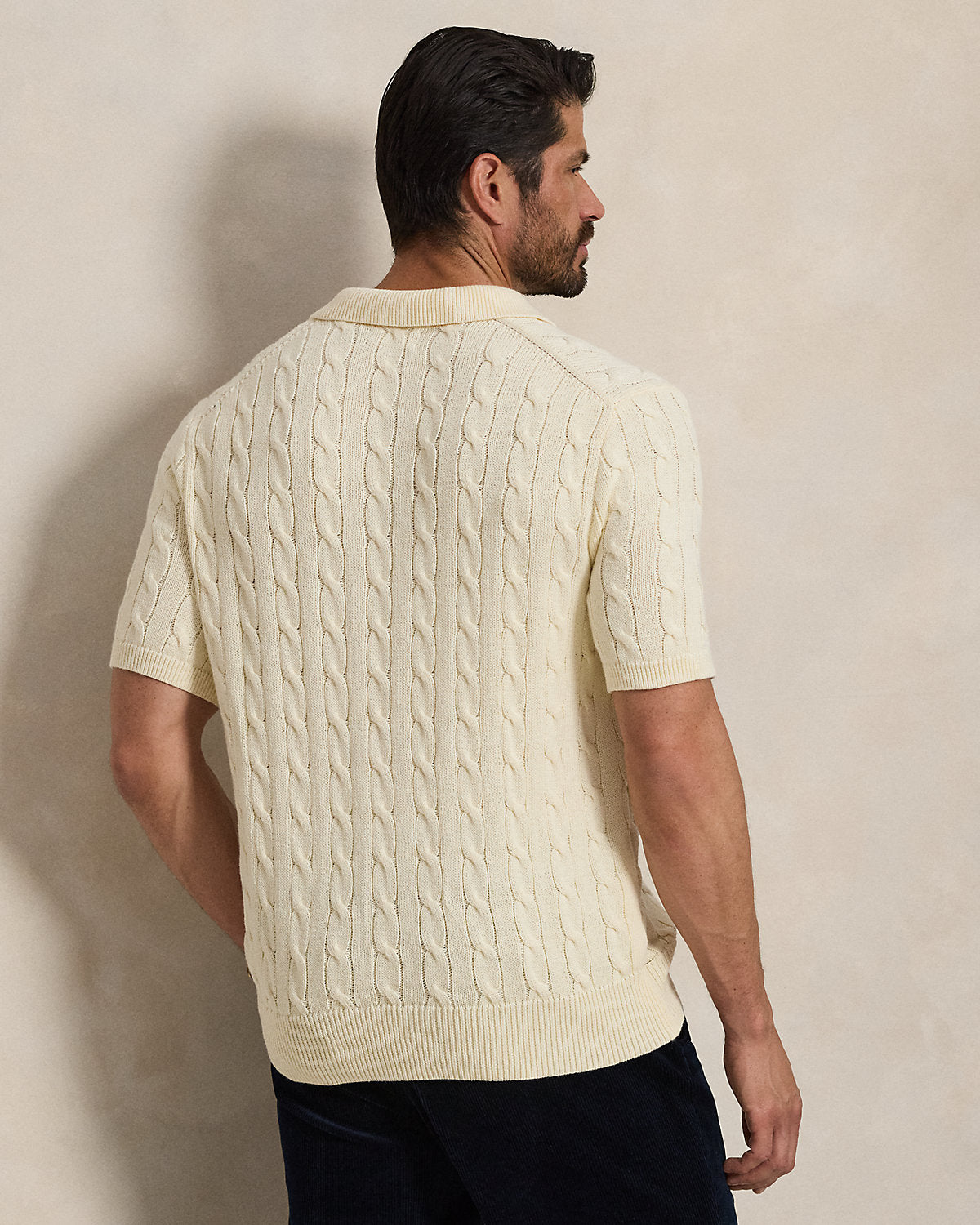 Men's Cable-Knit Cotton Polo Sweater
