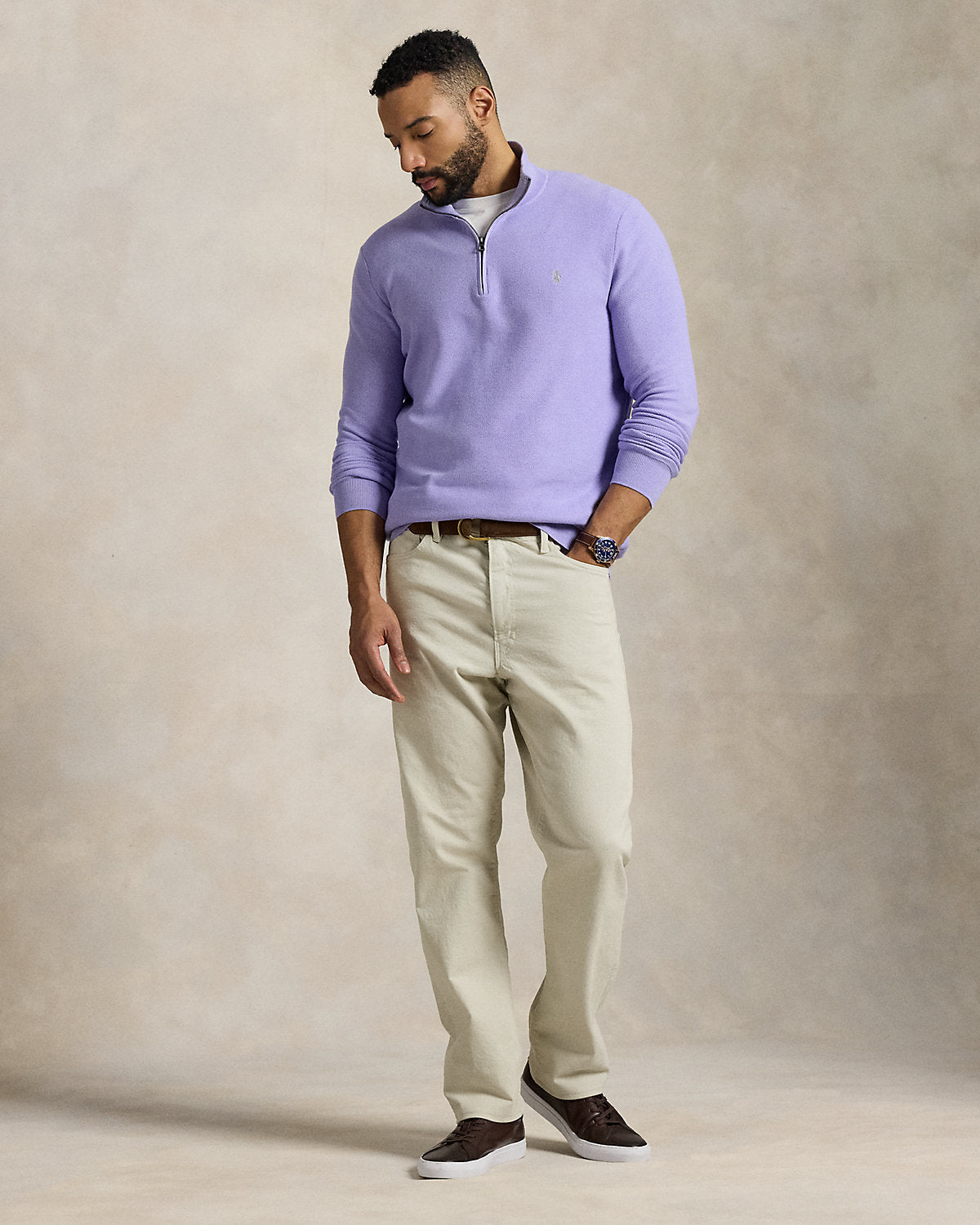 Mesh-Knit Cotton Quarter-Zip Sweater