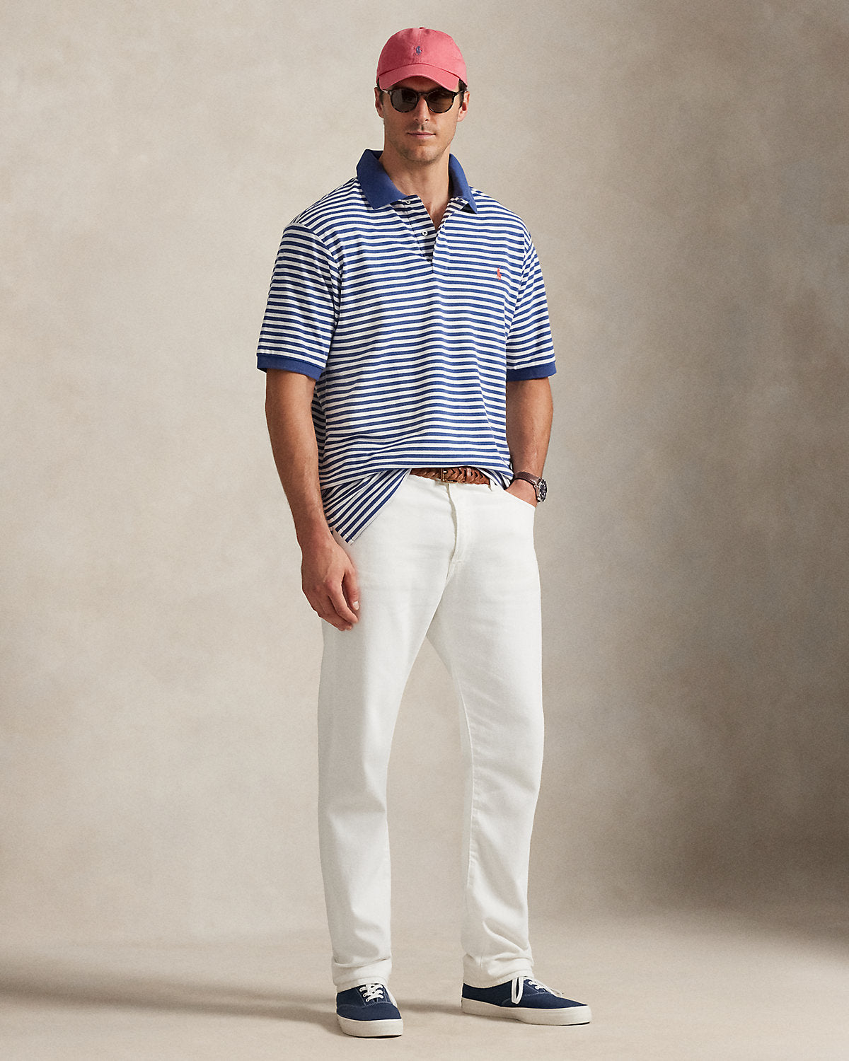 Striped Mesh Polo Shirt