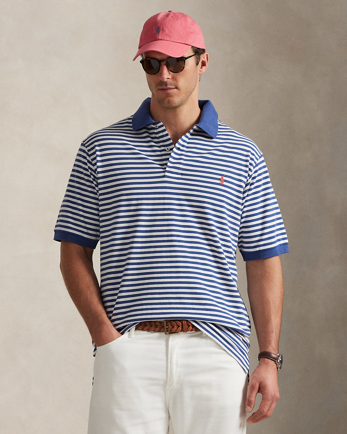 Striped Mesh Polo Shirt