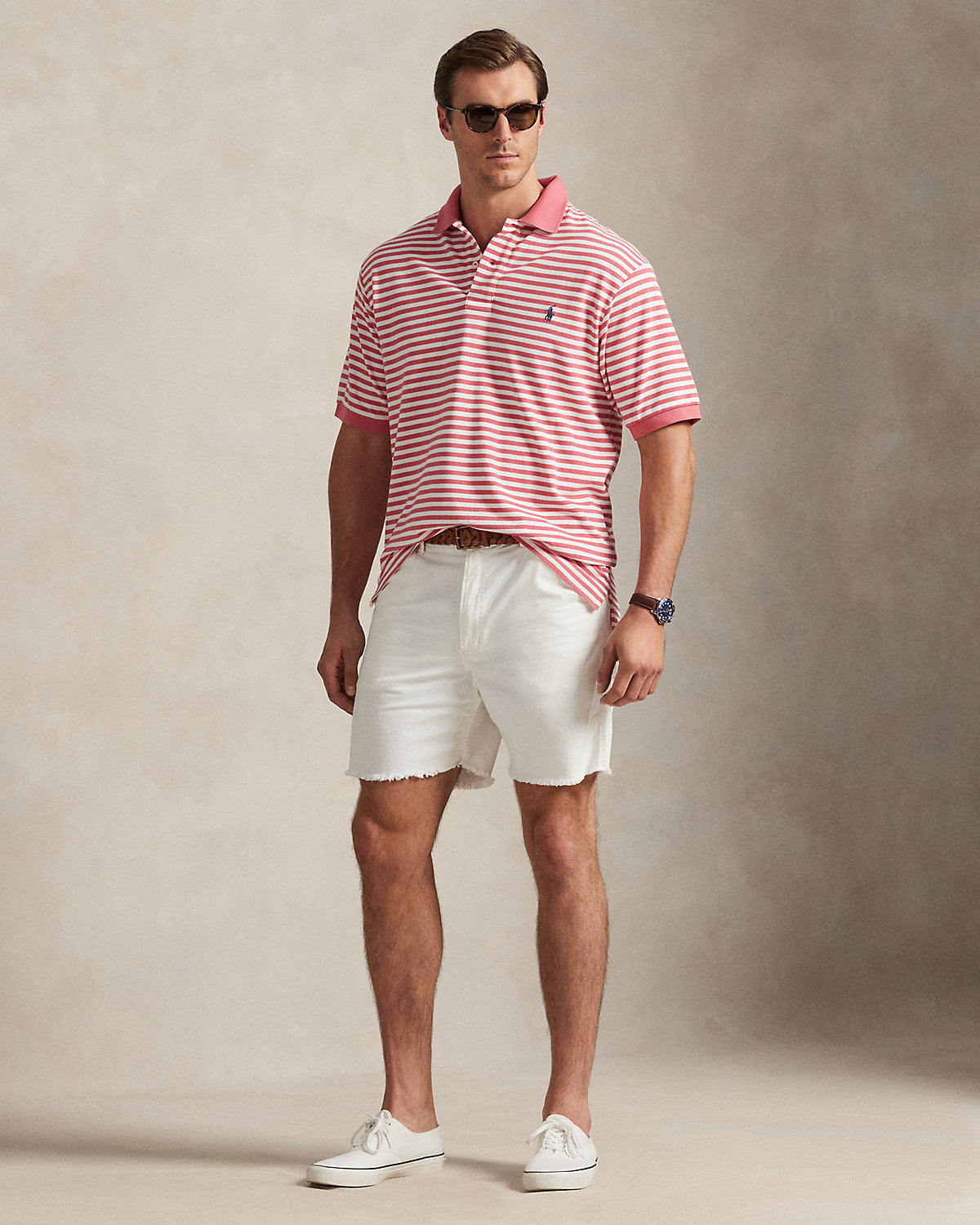 Striped Mesh Polo Shirt