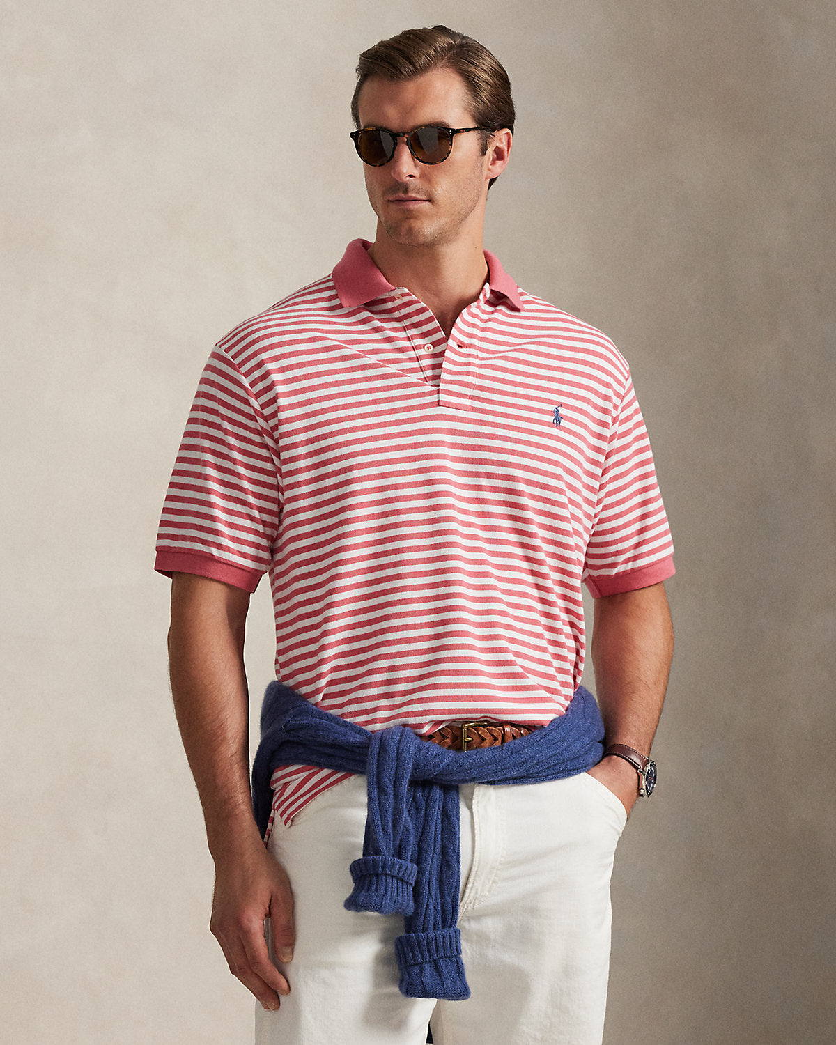 Striped Mesh Polo Shirt