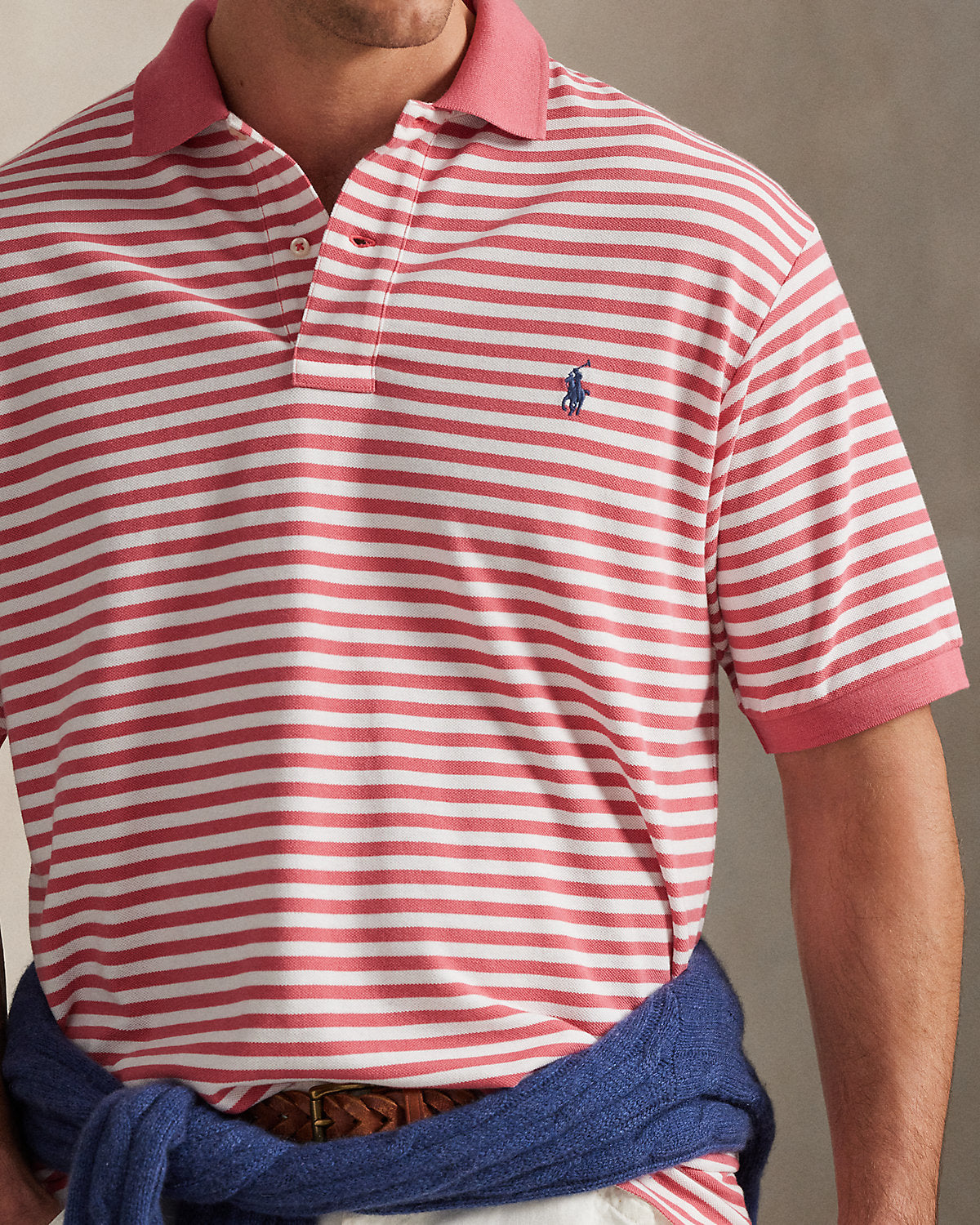 Striped Mesh Polo Shirt