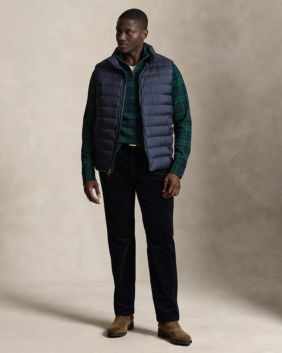 Plaid Estate-Rib Quarter-Zip Pullover
