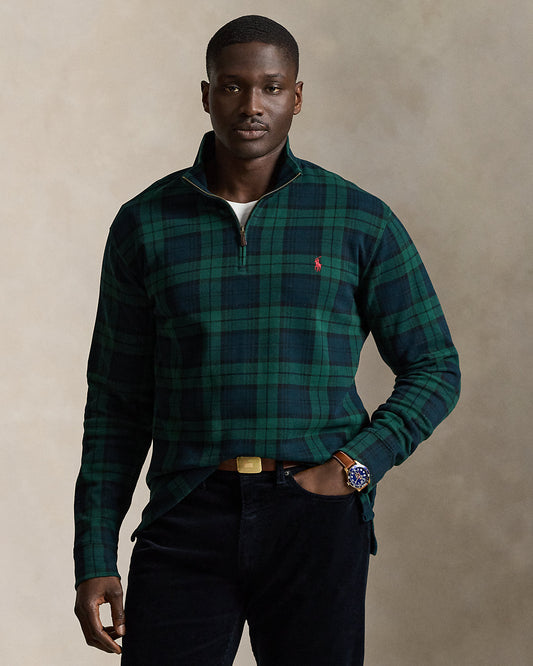 Plaid Estate-Rib Quarter-Zip Pullover