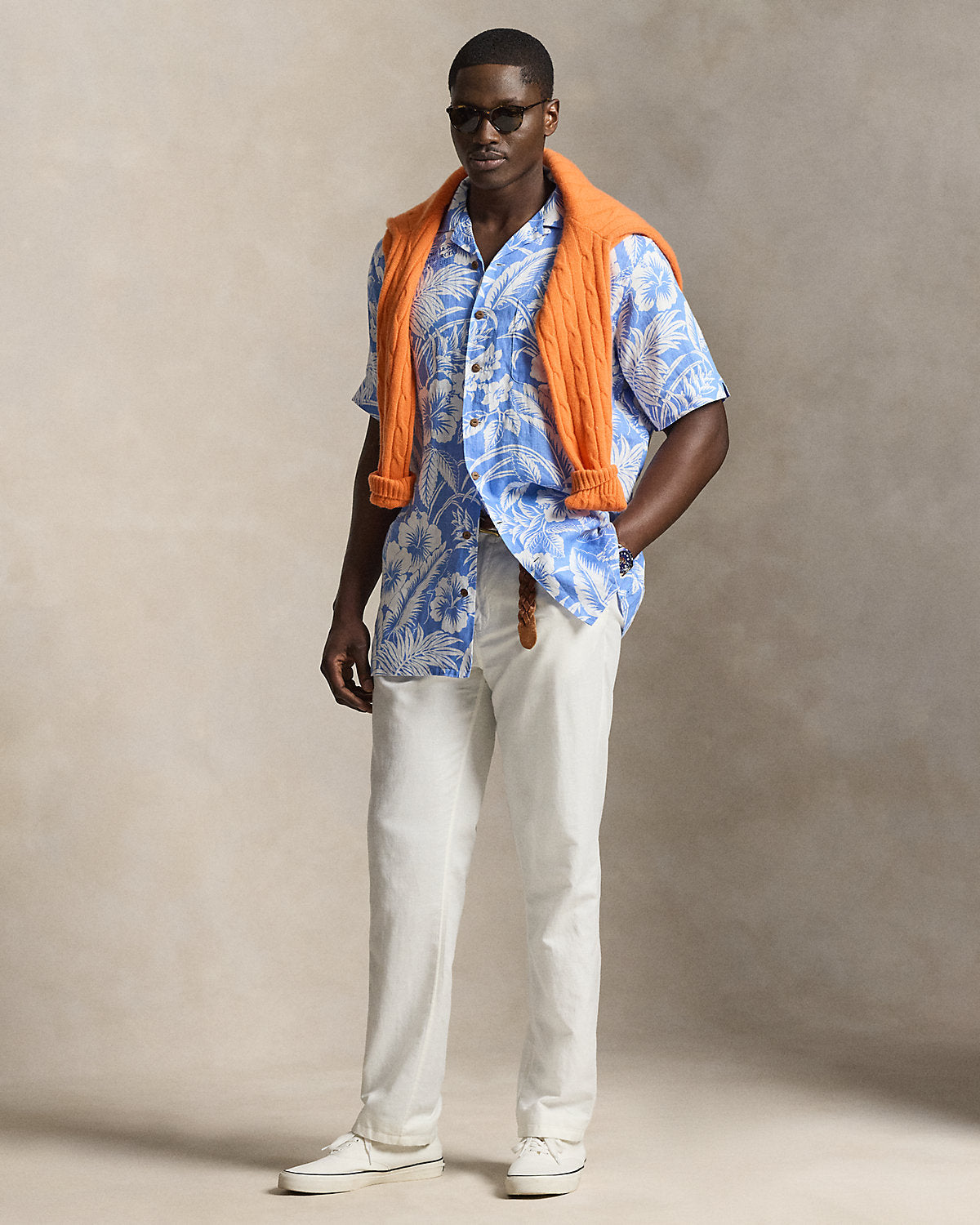 Tropical-Print Linen Shirt
