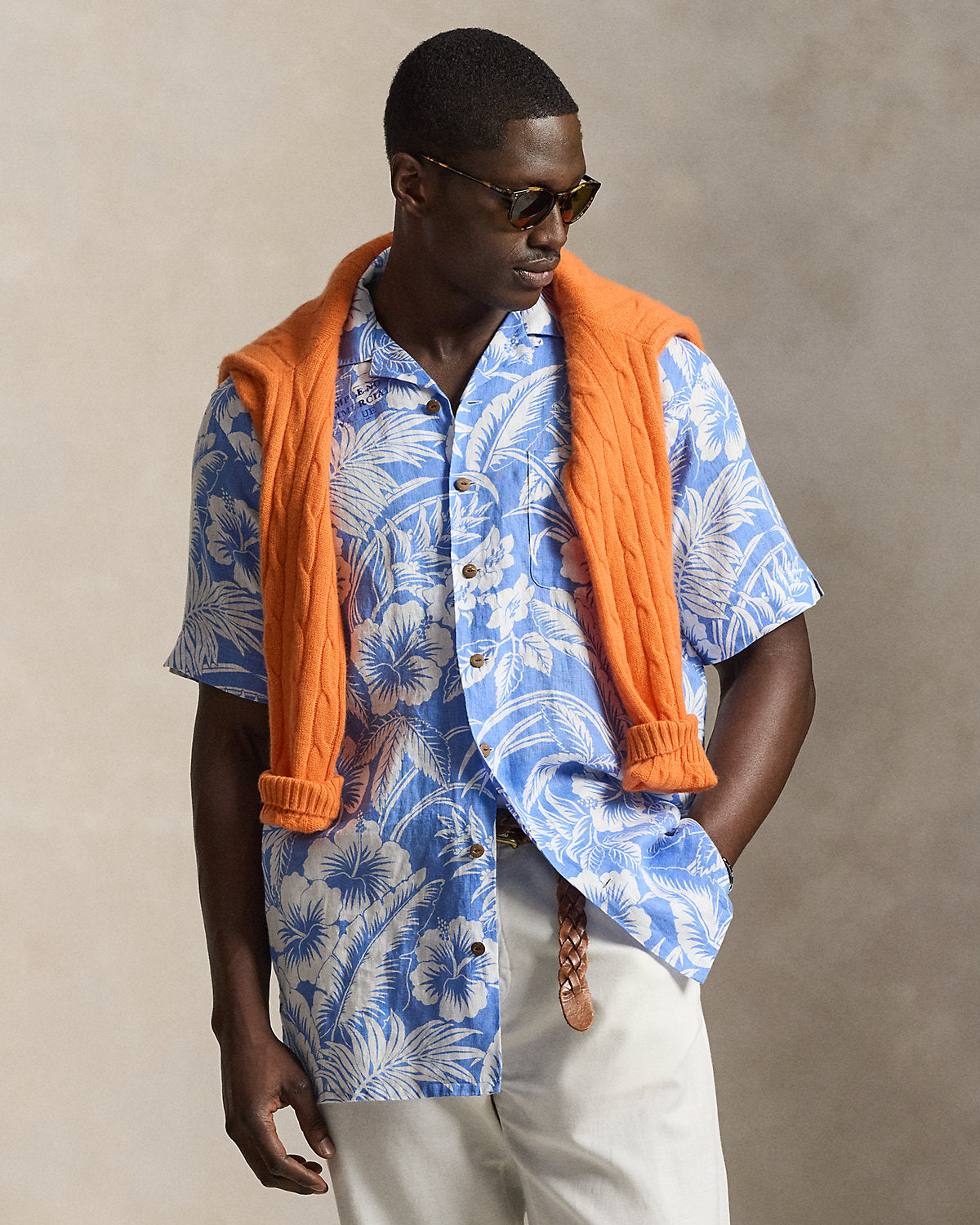 Tropical-Print Linen Shirt