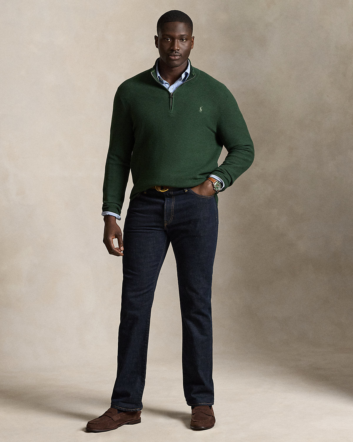 Mesh-Knit Cotton Quarter-Zip Sweater