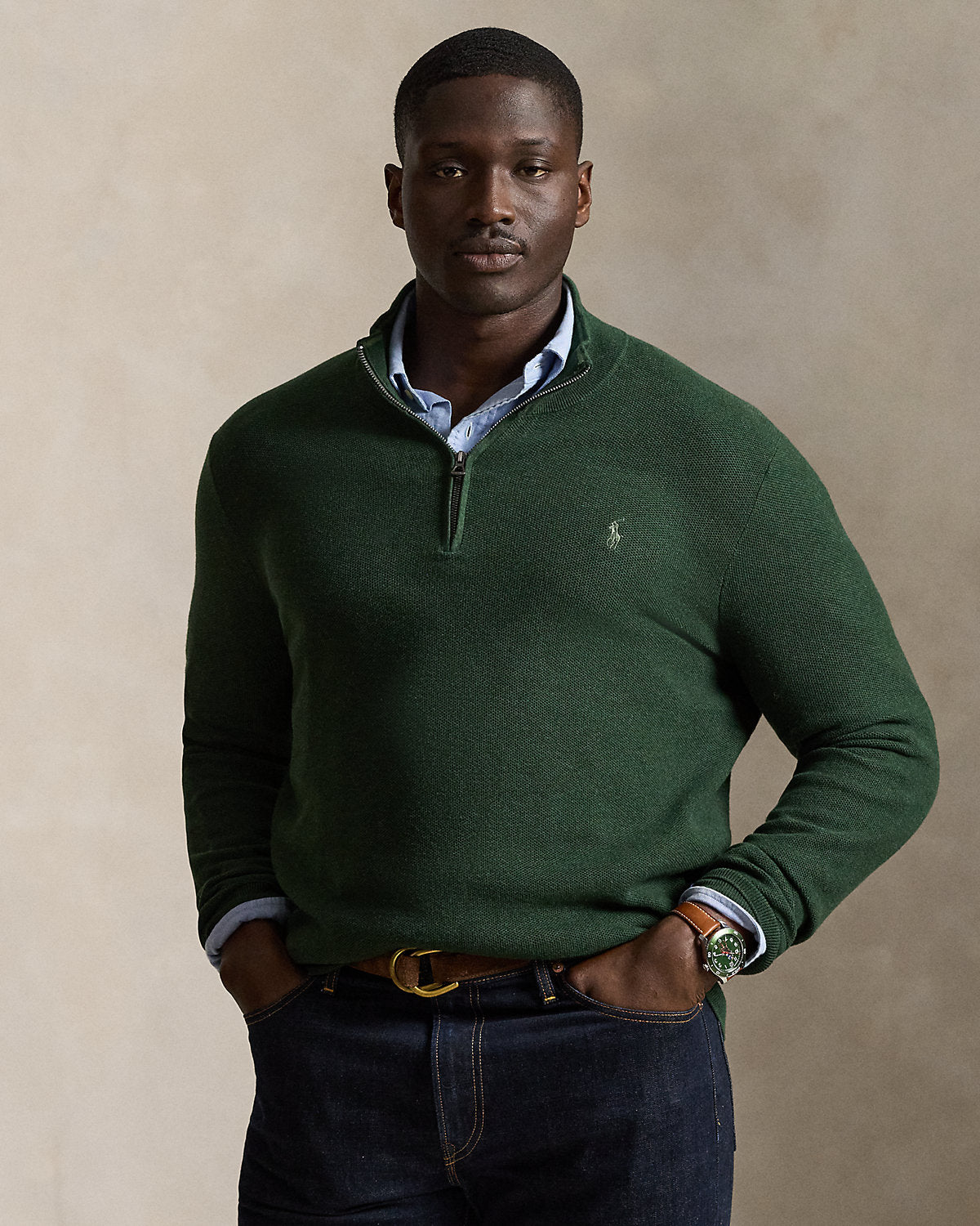 Mesh-Knit Cotton Quarter-Zip Sweater
