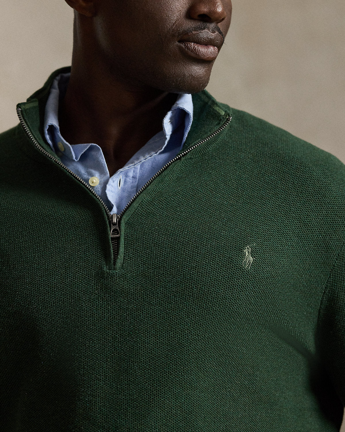 Mesh-Knit Cotton Quarter-Zip Sweater