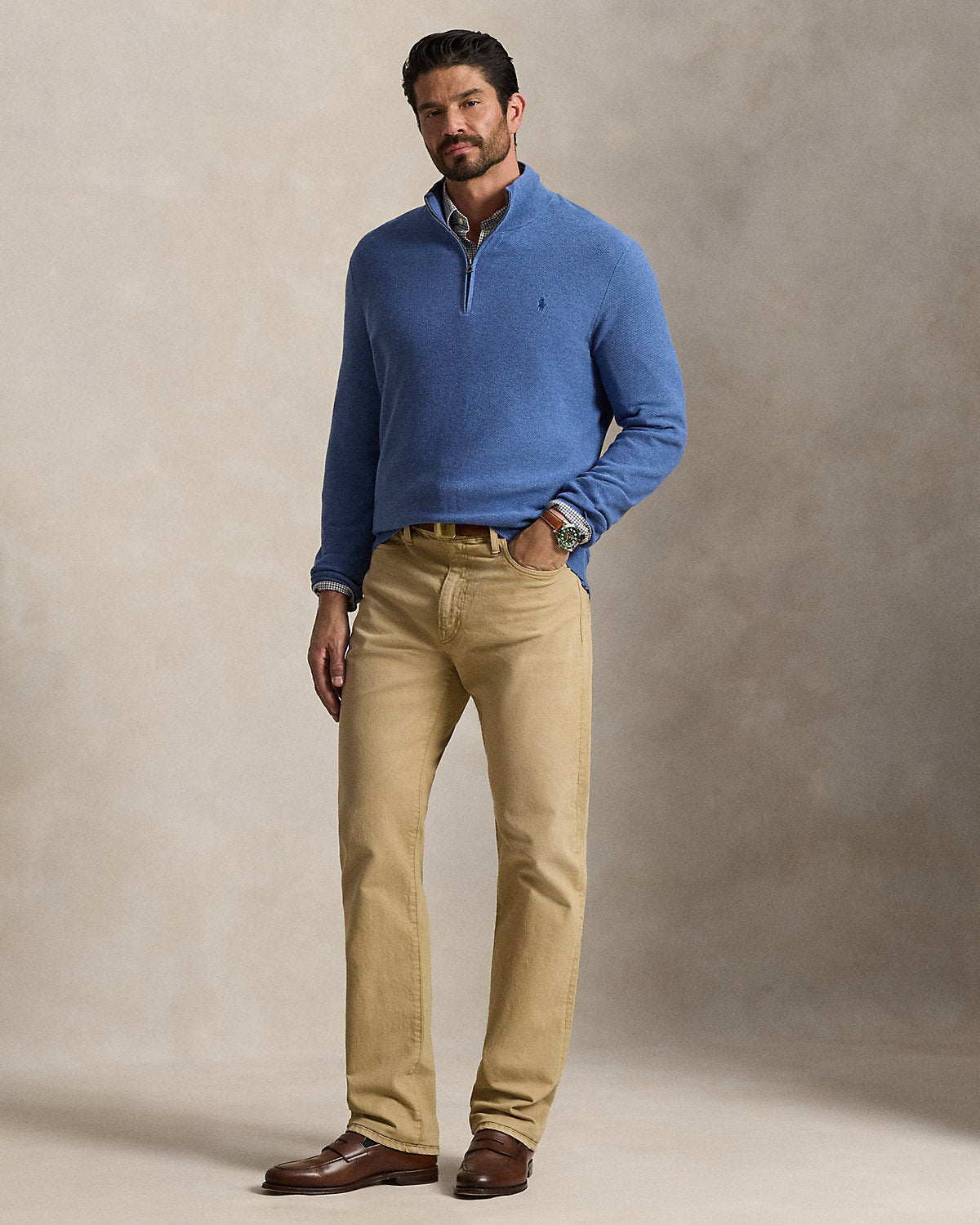 Mesh-Knit Cotton Quarter-Zip Sweater