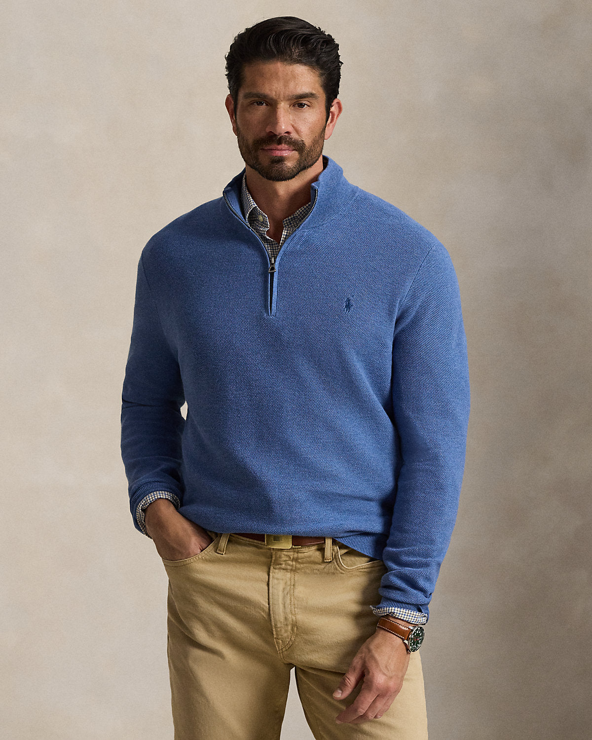 Mesh-Knit Cotton Quarter-Zip Sweater
