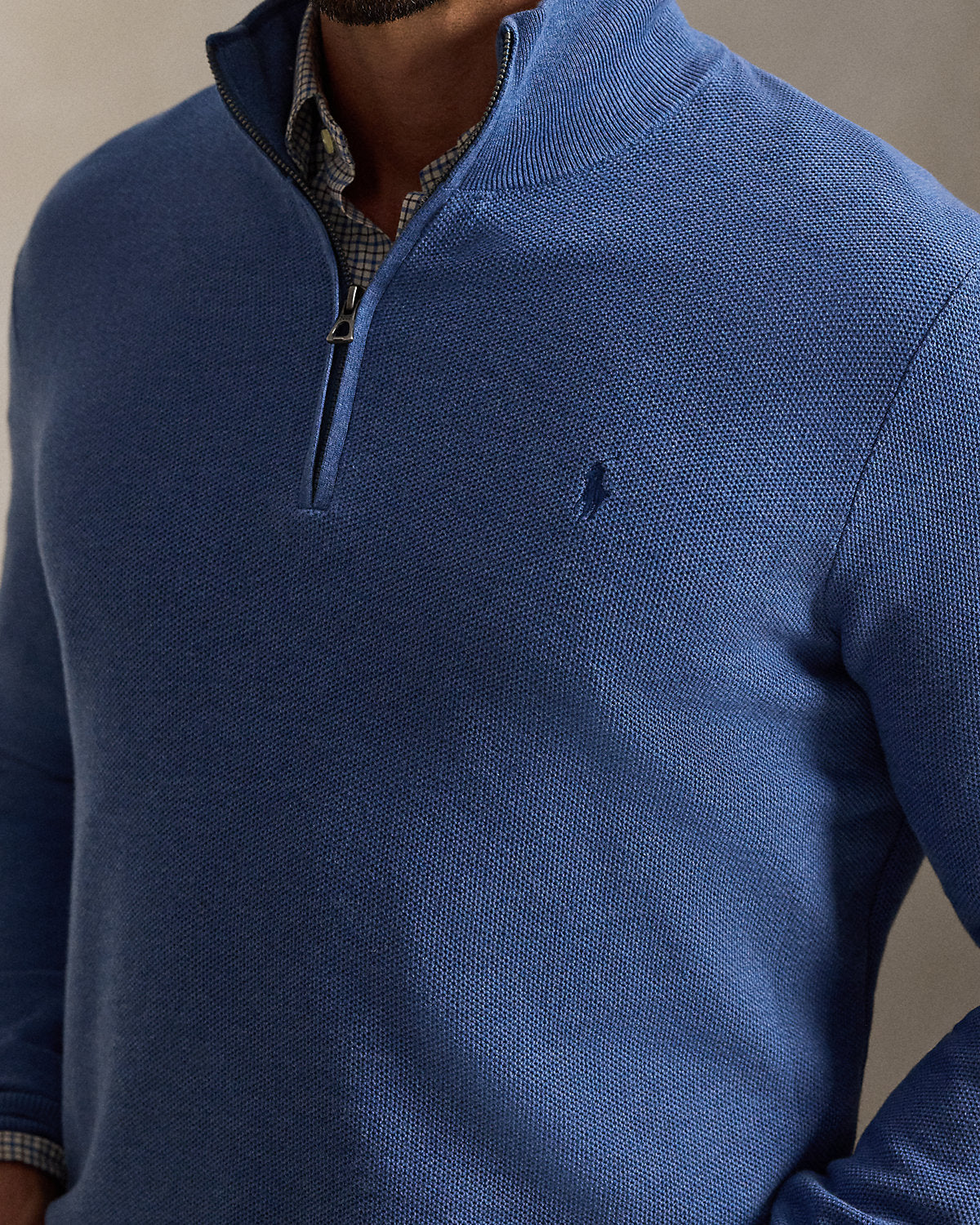 Mesh-Knit Cotton Quarter-Zip Sweater