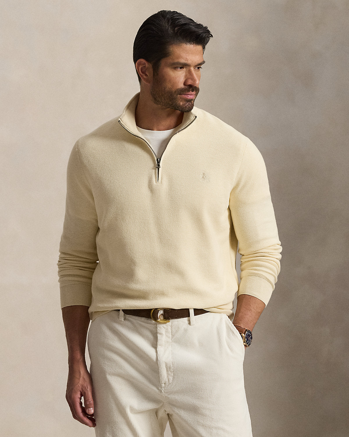 Mesh-Knit Cotton Quarter-Zip Sweater