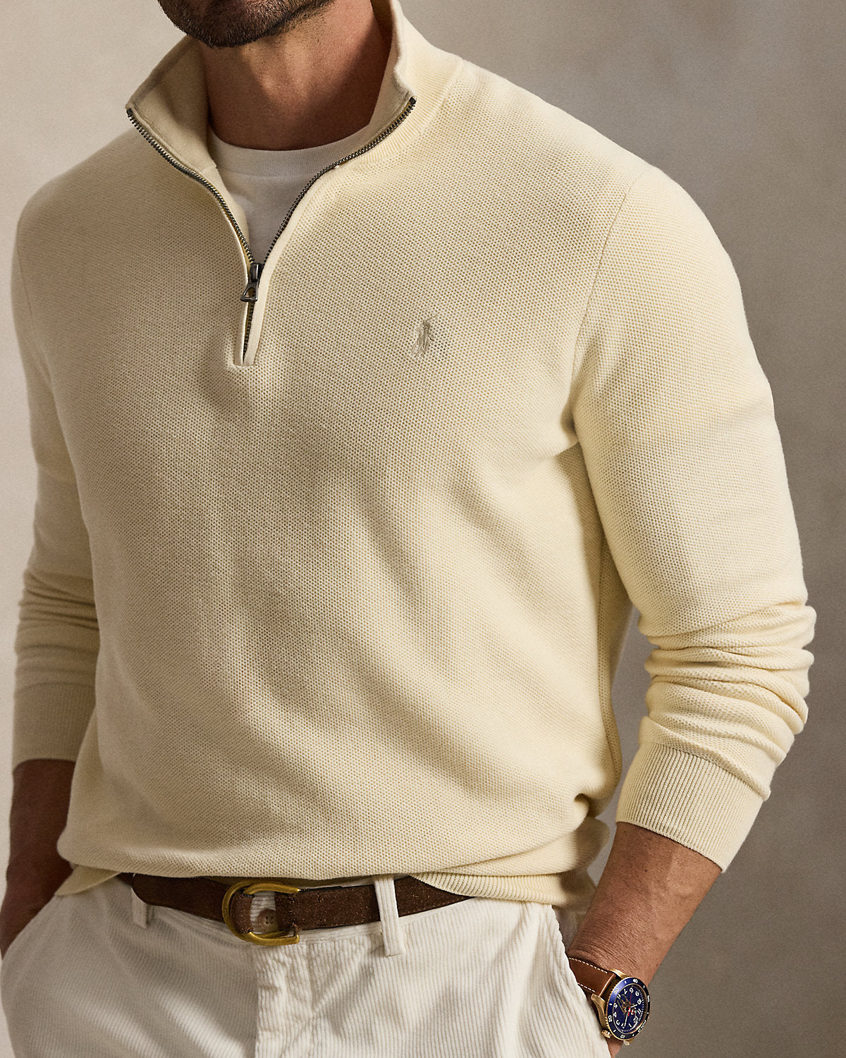 Mesh-Knit Cotton Quarter-Zip Sweater