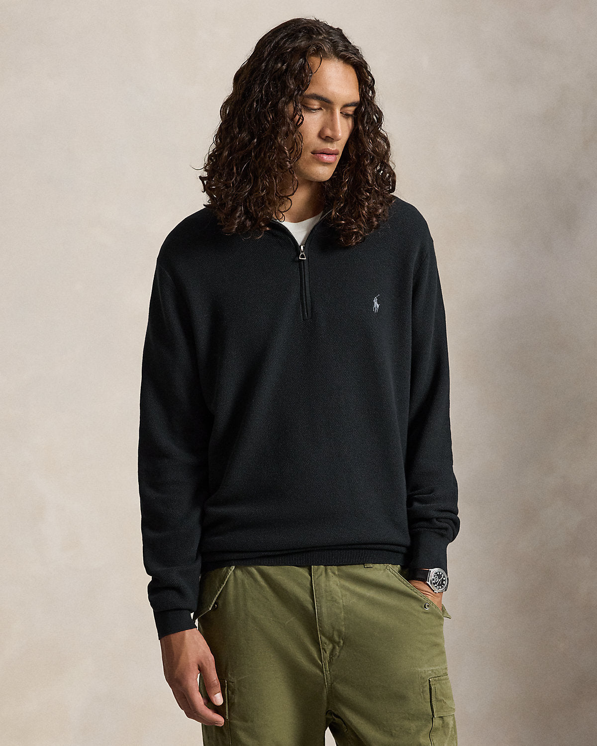 Mesh-Knit Cotton Quarter-Zip Sweater