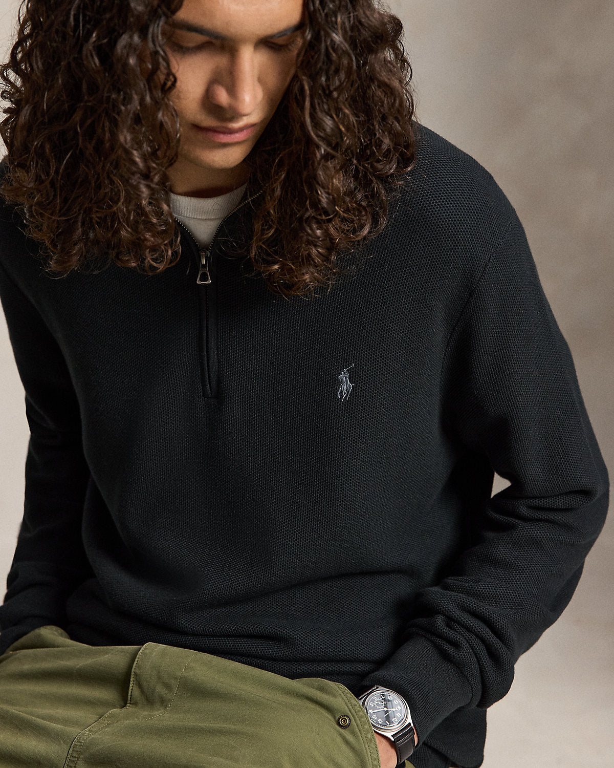 Mesh-Knit Cotton Quarter-Zip Sweater