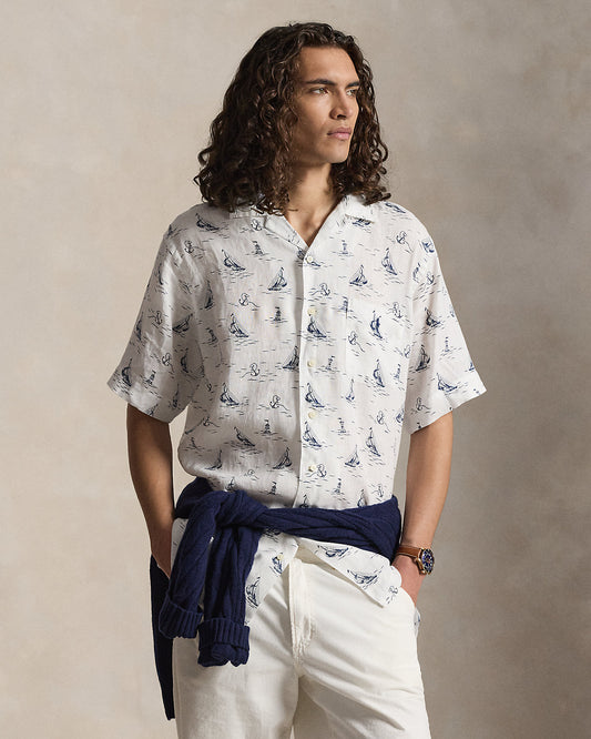 Nautical-Print Linen Shirt