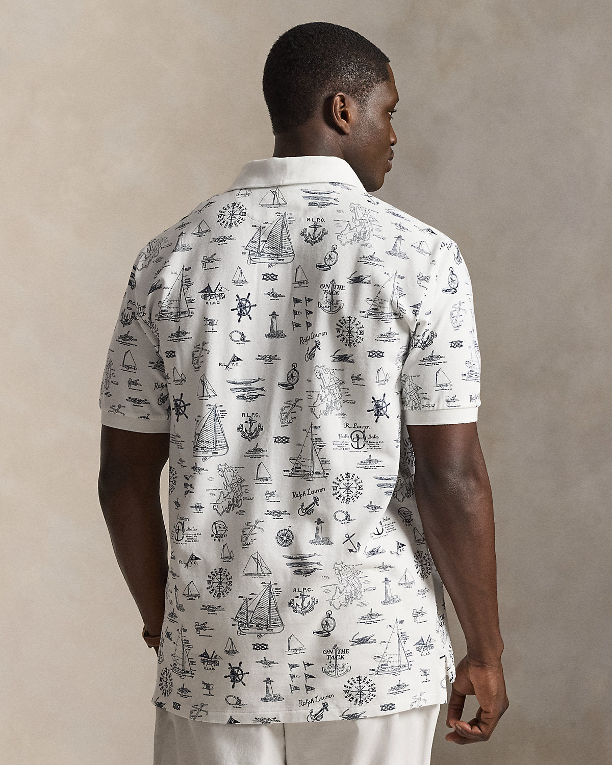 Nautical-Print Mesh Polo Shirt