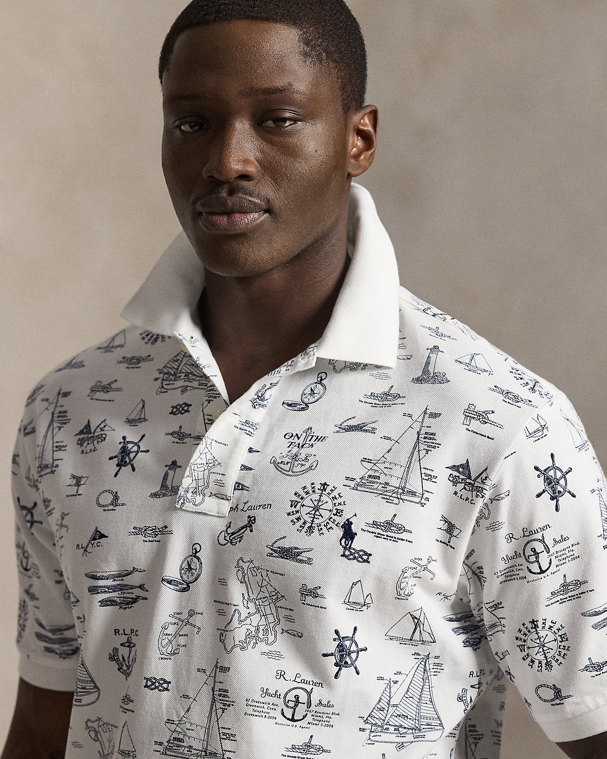 Nautical-Print Mesh Polo Shirt