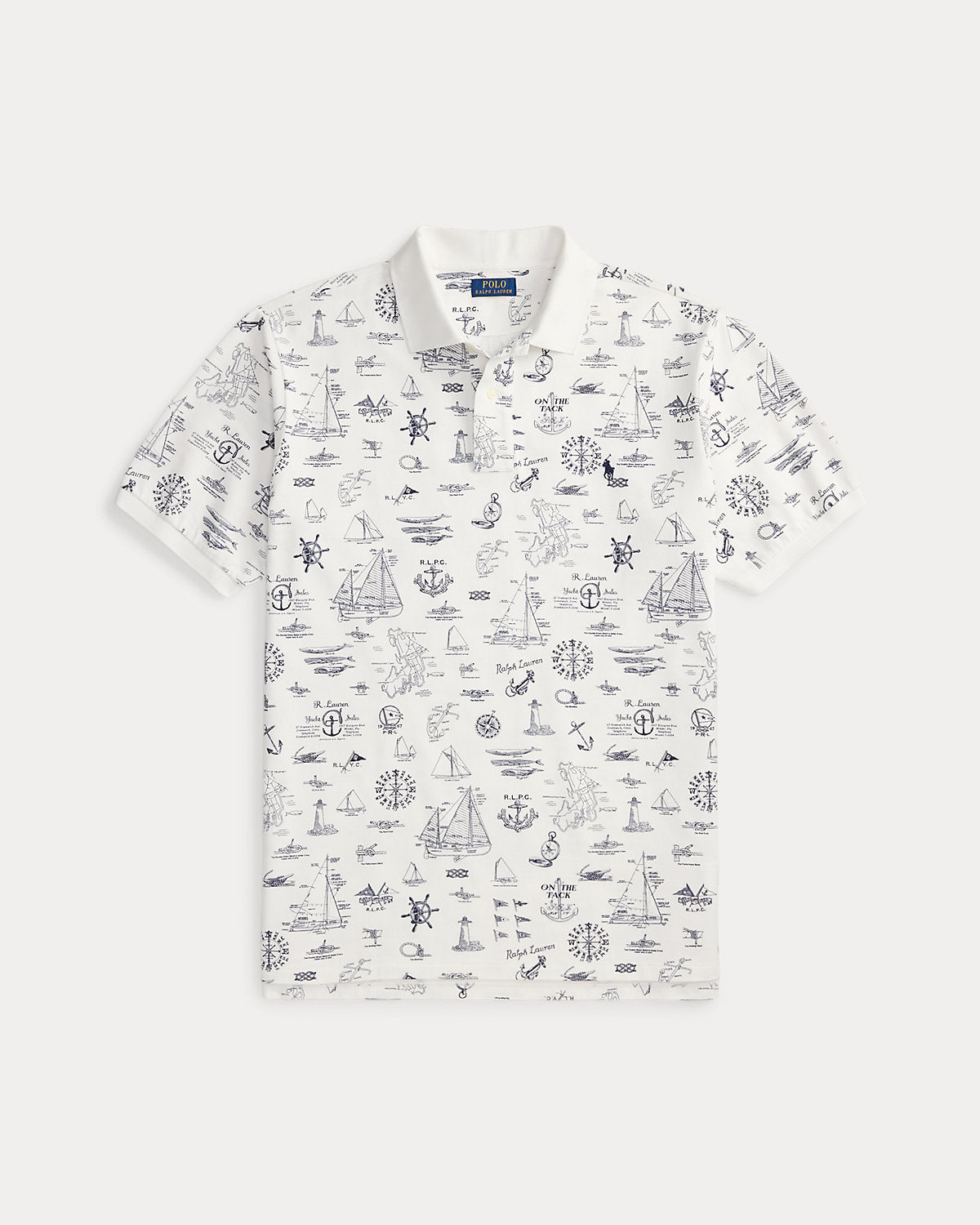 Nautical-Print Mesh Polo Shirt