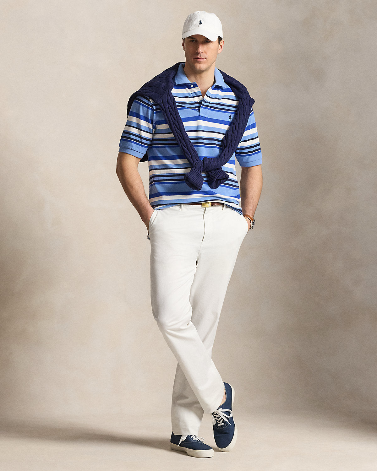 Striped Mesh Polo Shirt