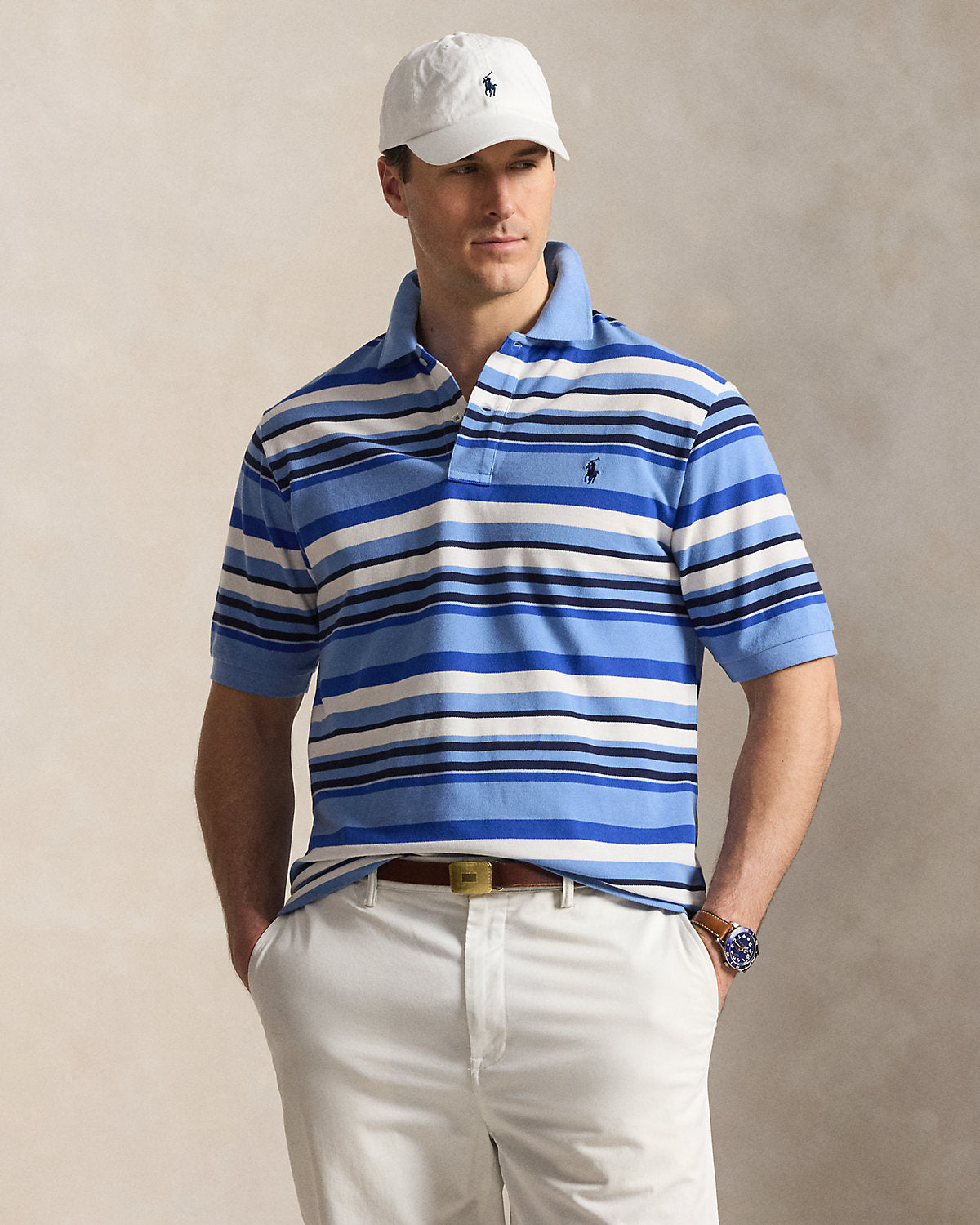 Striped Mesh Polo Shirt