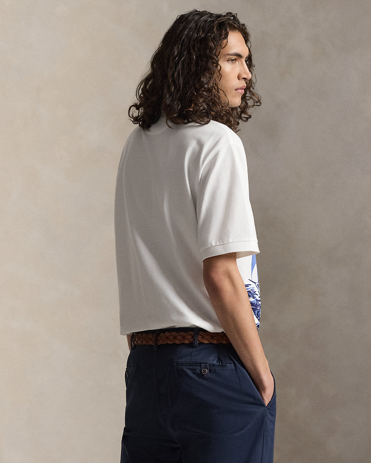 Sailboat-Print Mesh Polo Shirt