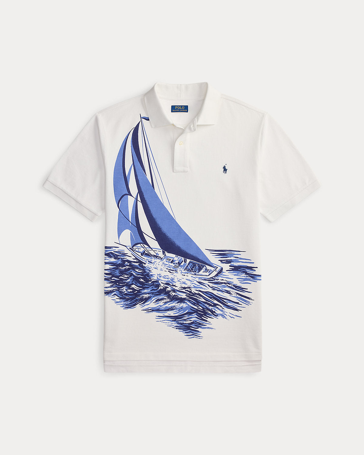 Sailboat-Print Mesh Polo Shirt
