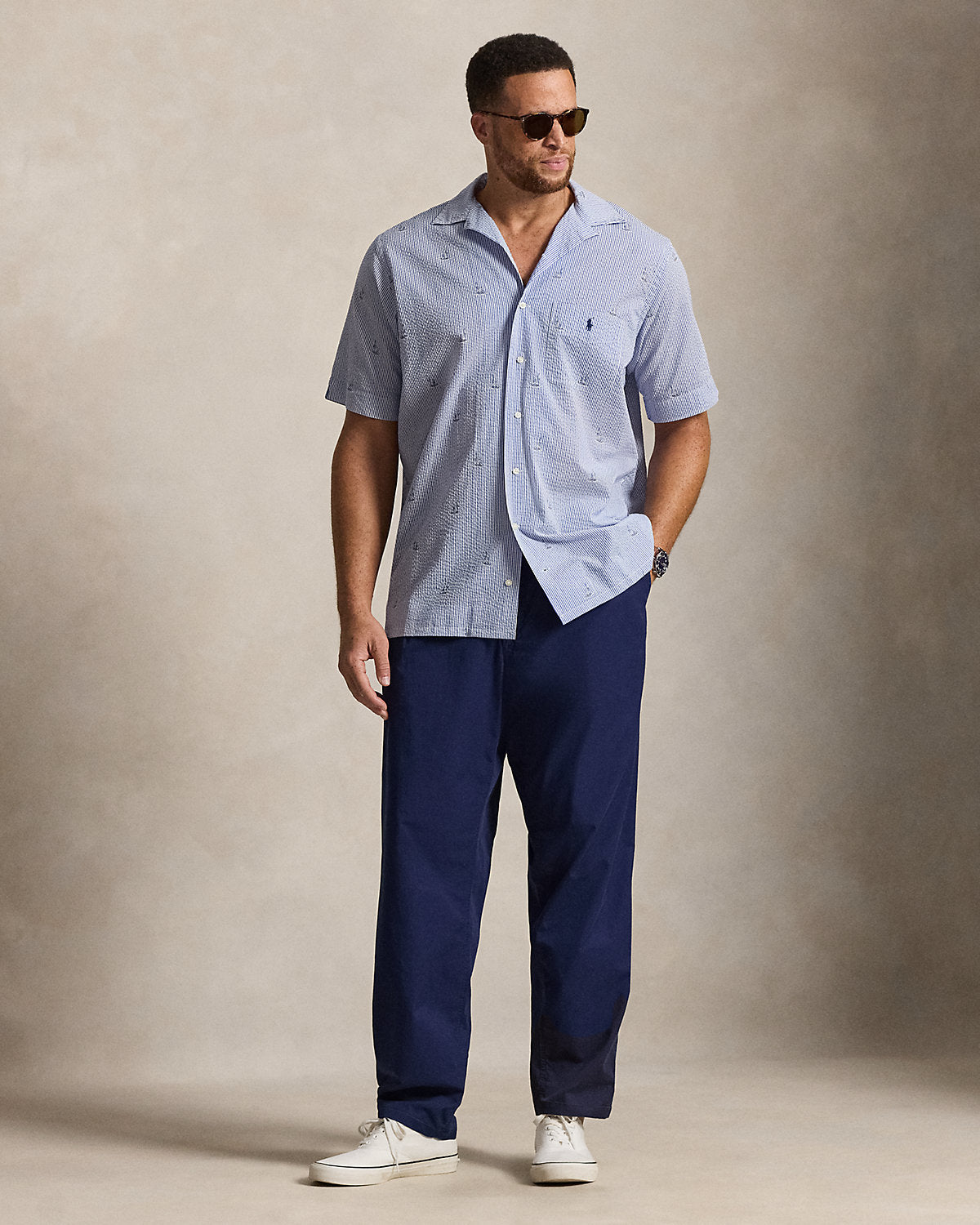 Sailboat-Print Seersucker Shirt