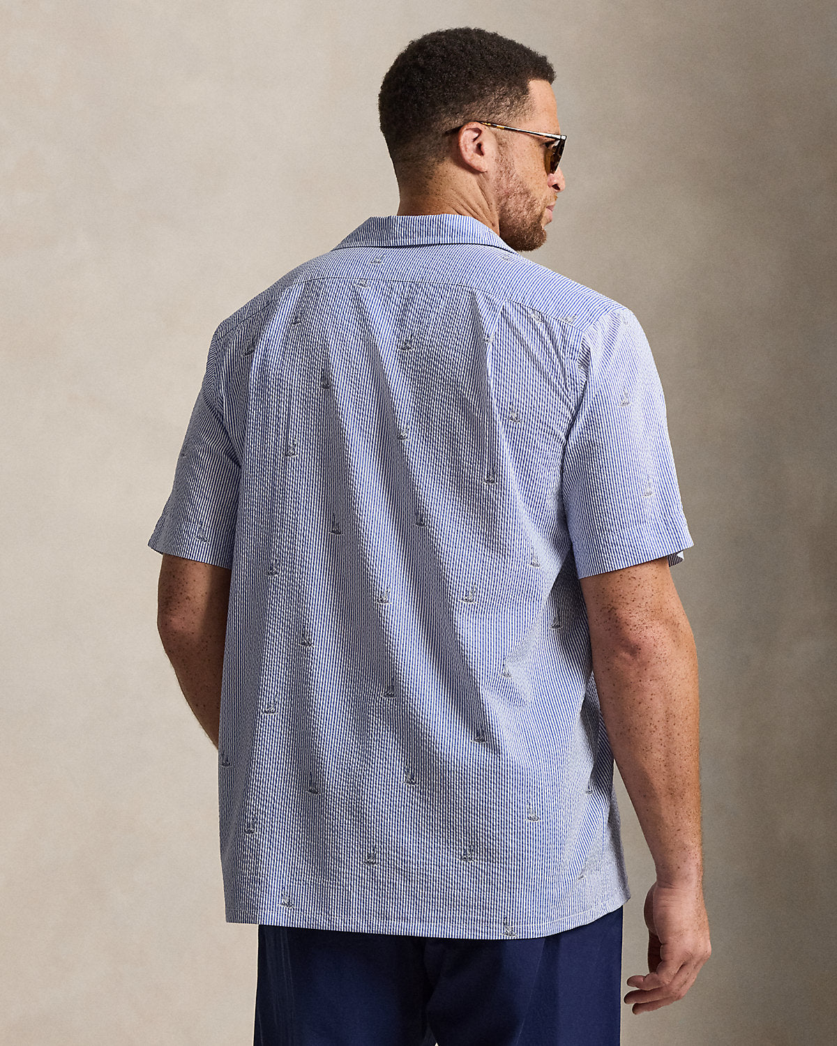 Sailboat-Print Seersucker Shirt