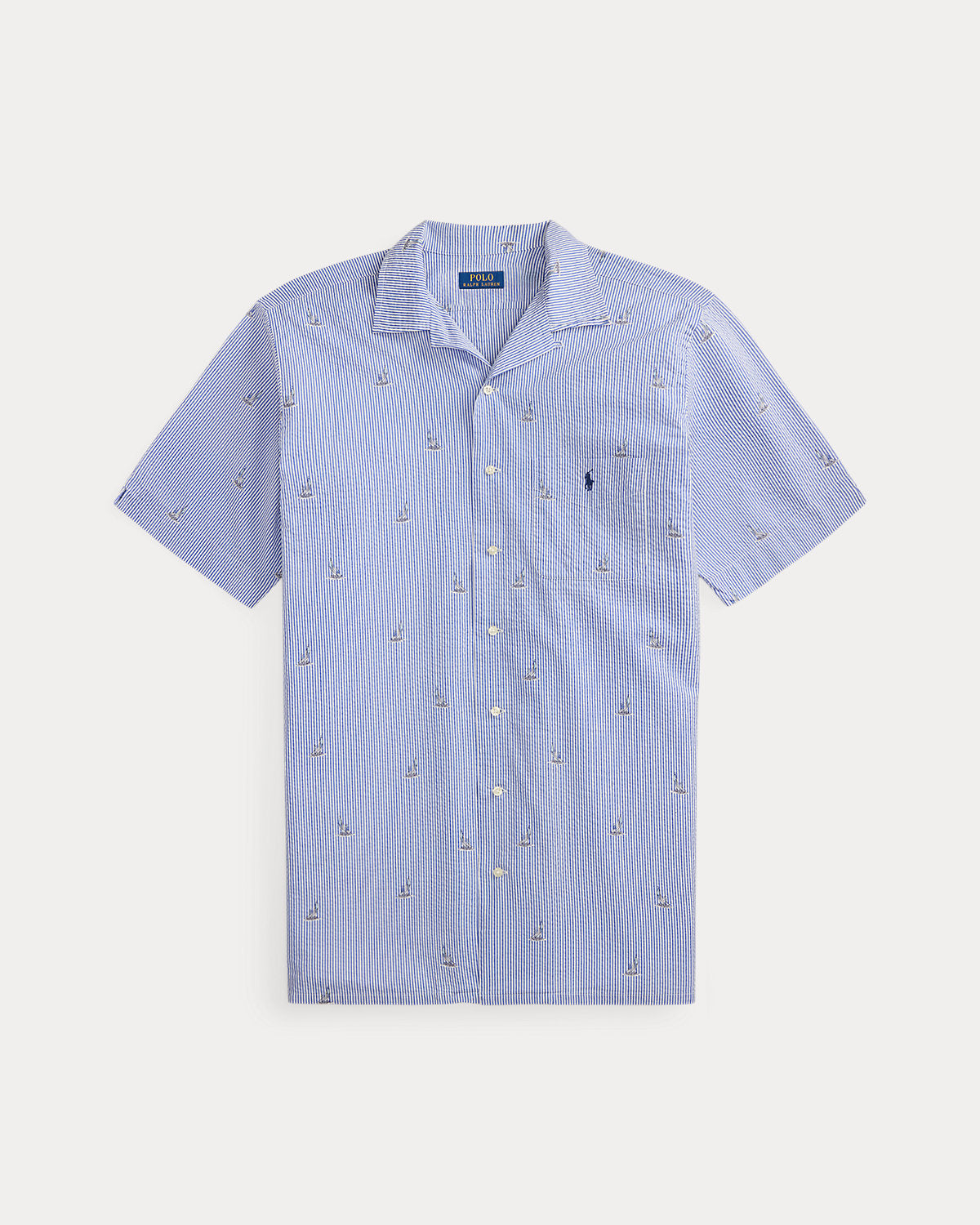 Sailboat-Print Seersucker Shirt