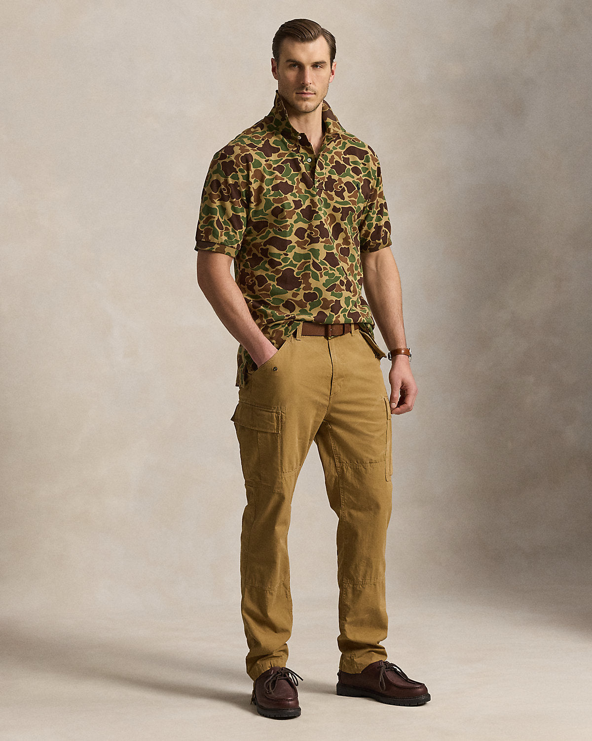 Camo-Print Mesh Polo Shirt