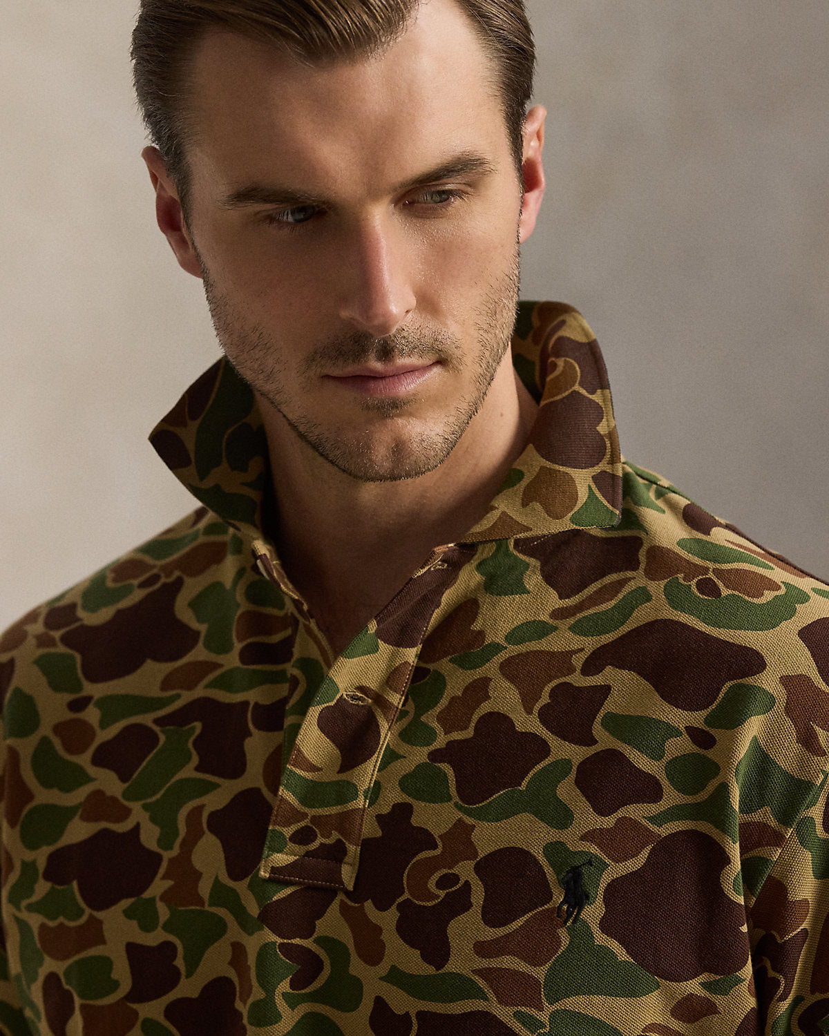Camo-Print Mesh Polo Shirt